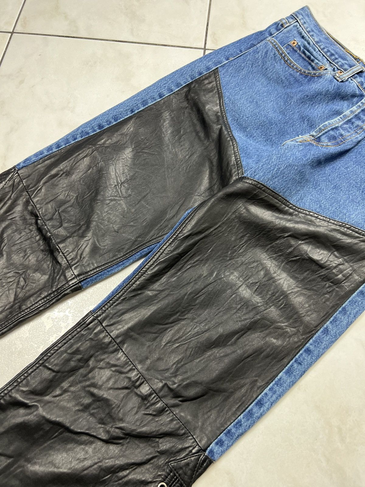 Levi's Vintage 90s Levi’s 501 hybrid leather denim tied strap pants Size US 32 / EU 48 - 8 Thumbnail