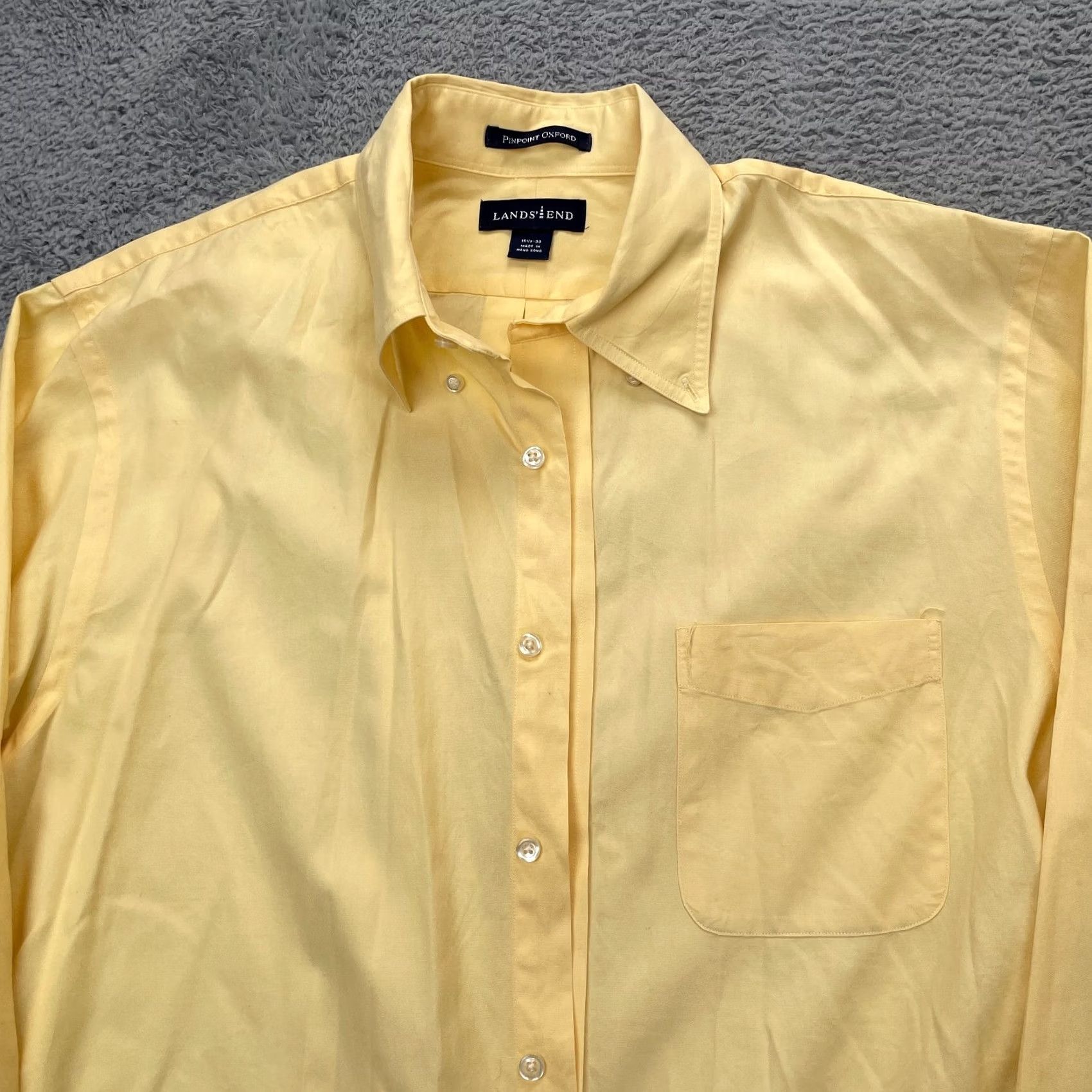 Lands' End Lands' End Shirt Mens Dress Shirt Button-Down 100% Cotton Yellow Long Sleeve Pleated Chest 48 M Regular Ocean City Preppy Casual Business Size 40R - 3 Thumbnail