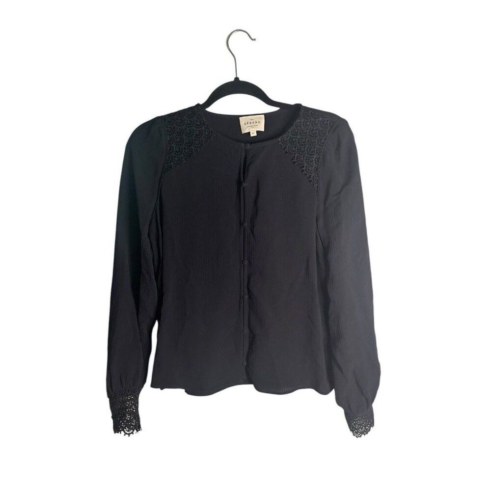 Sezane Sezane ABÉLIA WRAP BLOUSE two toned jacquard Black Floral