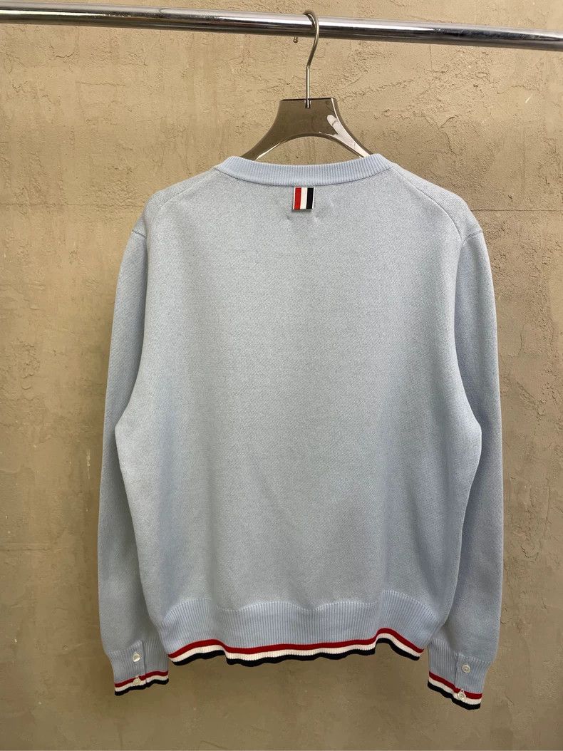 Thom Browne Thom browne Haze blue fleece tennis hem stripe round-neck s Size US M / EU 48-50 / 2 - 2 Thumbnail