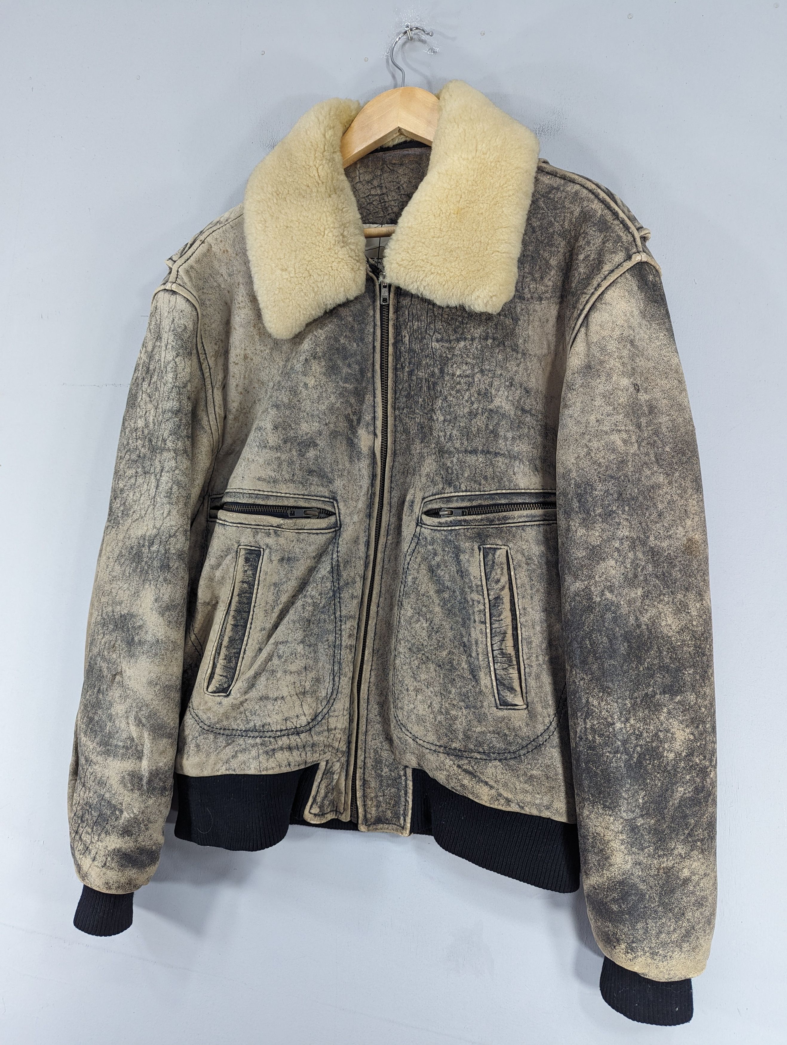Vintage 🔥Vintage England Soft Leather Distressed Sherpa Jacket Size US L / EU 52-54 / 3 - 3 Thumbnail
