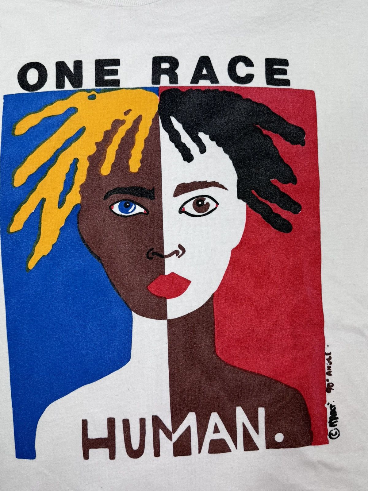 Vintage ONE RACE HUMAN 1990 PRINT VINTAGE T-SHIRT Size US XL / EU 56 / 4 - 2 Thumbnail