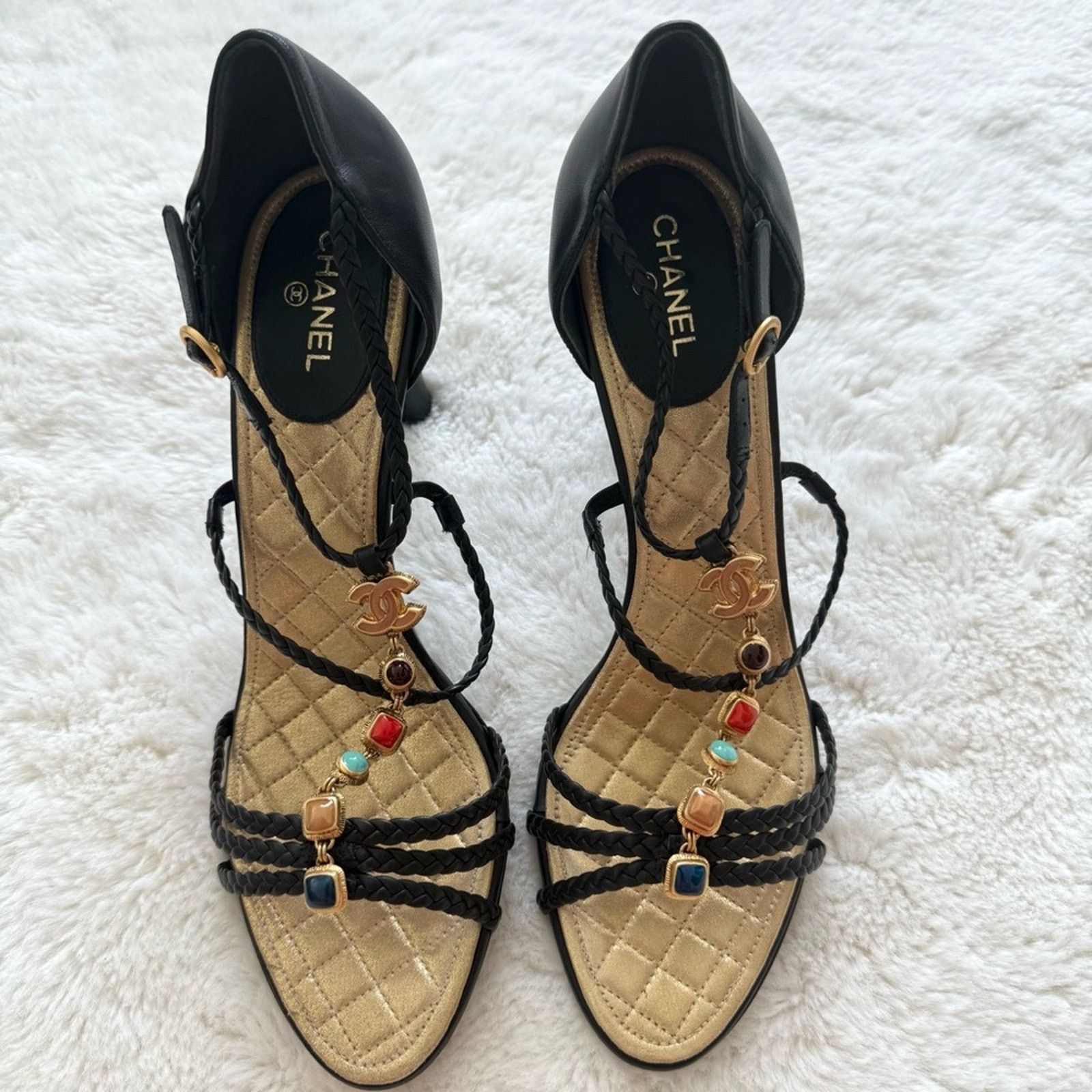 Chanel Heel Shoes Sandals Size 40,5 Eu Or 10,5 Eu Retail 950$ in Black, Women's