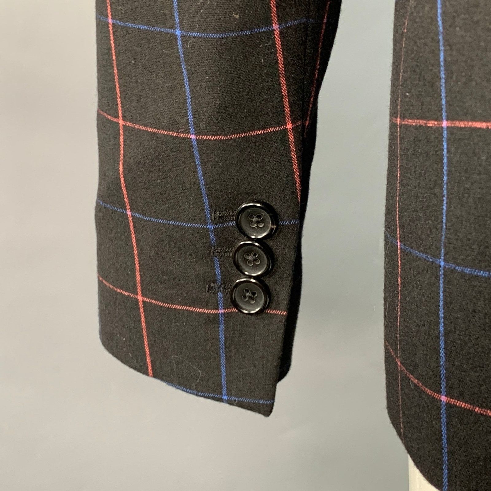 Paul Smith Black Blue Orange Window Pane Double Breasted Jacket Blazer Size M / US 6-8 / IT 42-44 - 4 Thumbnail