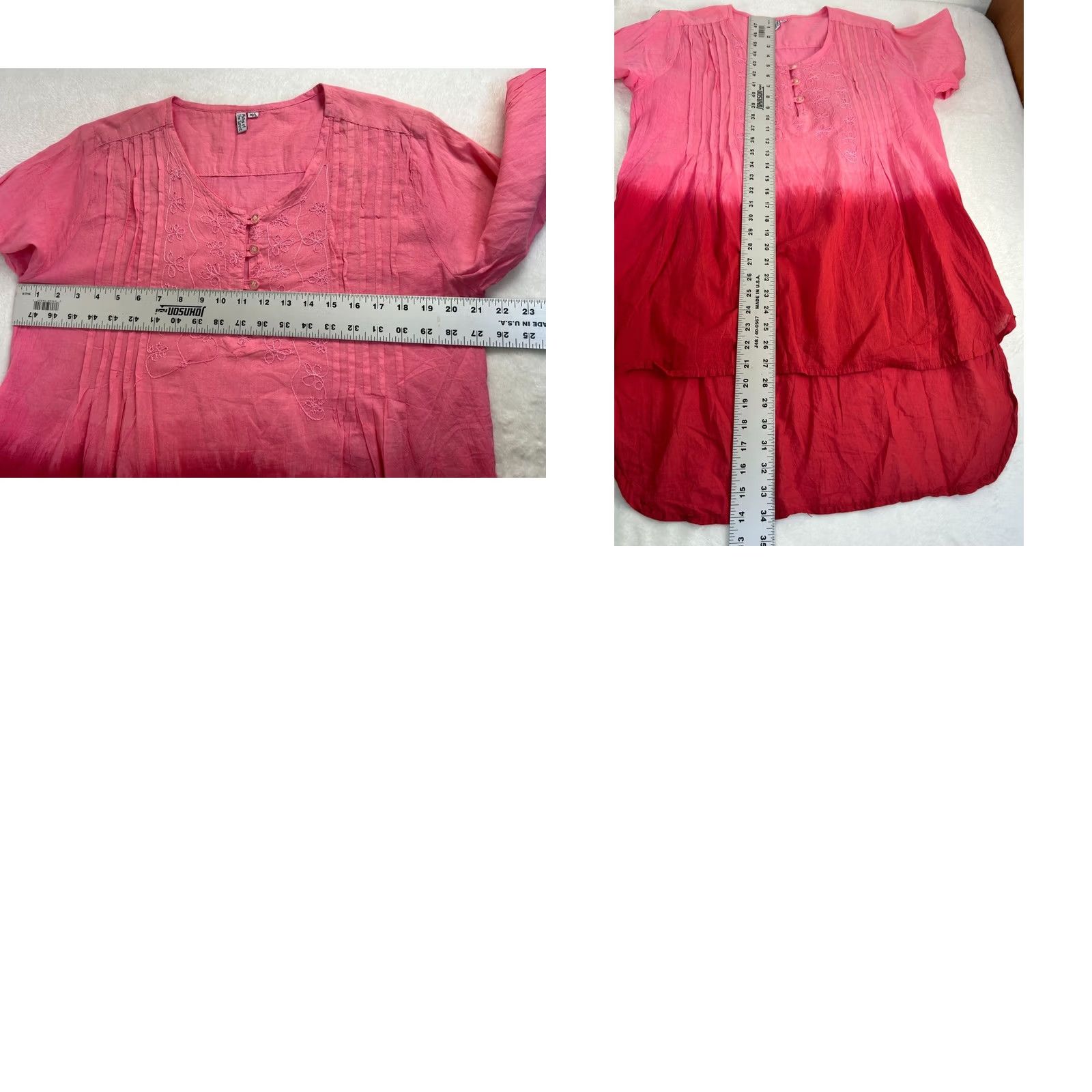 ESPIRIT Paths The Spirit Women Pink Ombre 3/4 Sleeve Embroidered Tunic Top M/L Cotton Size M / US 6-8 / IT 42-44 - 8 Thumbnail