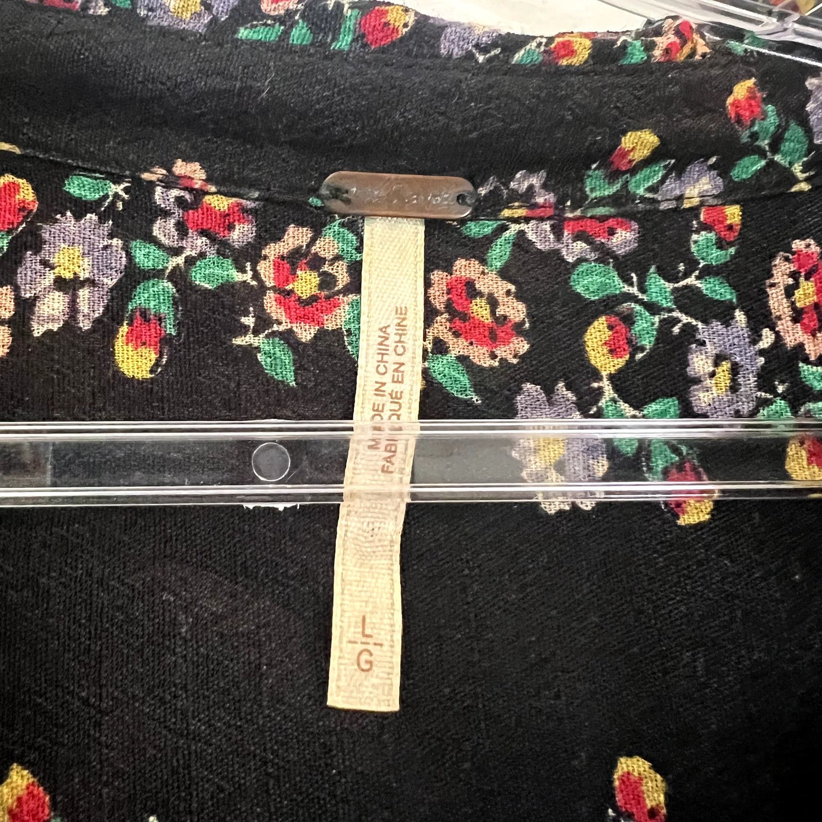 Free People Free People Boho Floral Buttondown Shirt Dress Black Combo Size L / US 10 / IT 46 - 6 Thumbnail