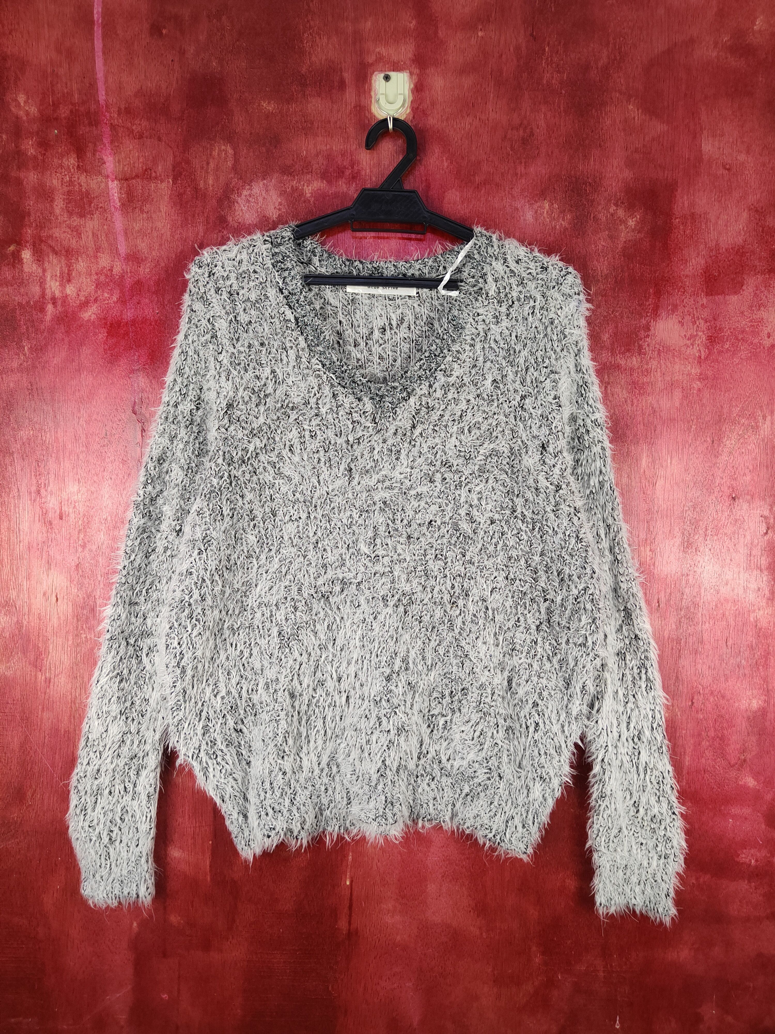 Homespun Knitwear Blue Strive White Shag Shaggy Fur Mohair Knitwear #S1985 Size L / US 10 / IT 46 - 1 Thumbnail