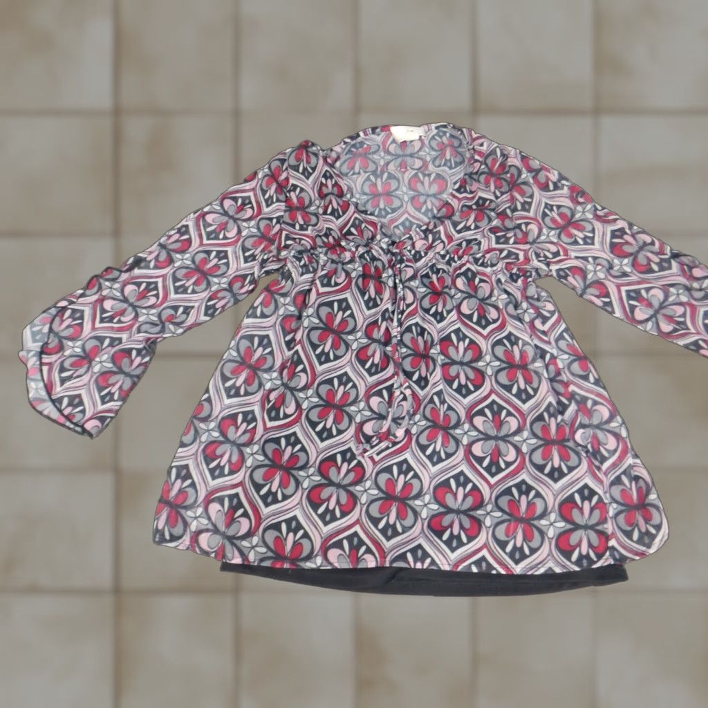 Vintage Iz Byer Blouse Women L Red Crew Neck Cap Sleeve Pullover Casual Geometric Pattern Size L / US 10 / IT 46 - 1 Thumbnail