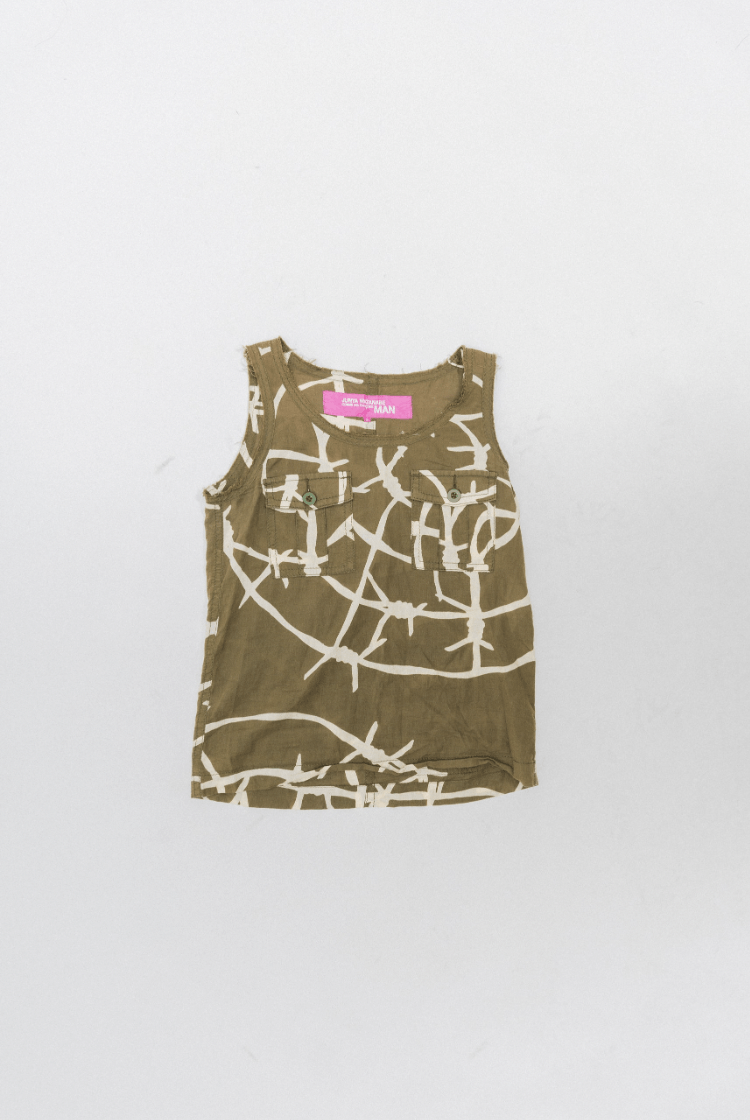image of Junya Watanabe Ss04 Barbed Wire Tank Top With Front And Back Pockets in Khaki, Men's (Size Small)
