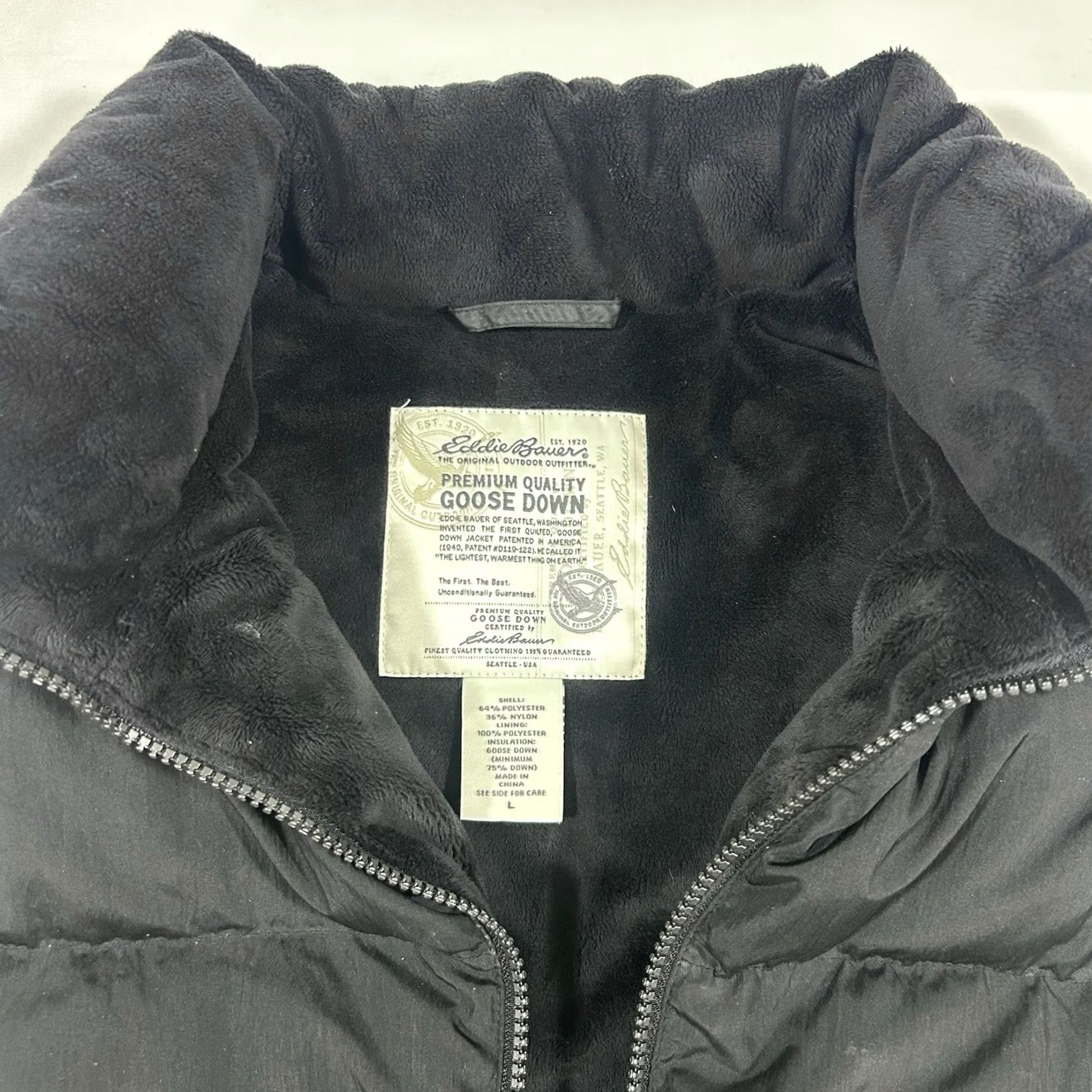 Eddie Bauer Womens L Vest goose down Puffer Zip Up Sherpa Lined
