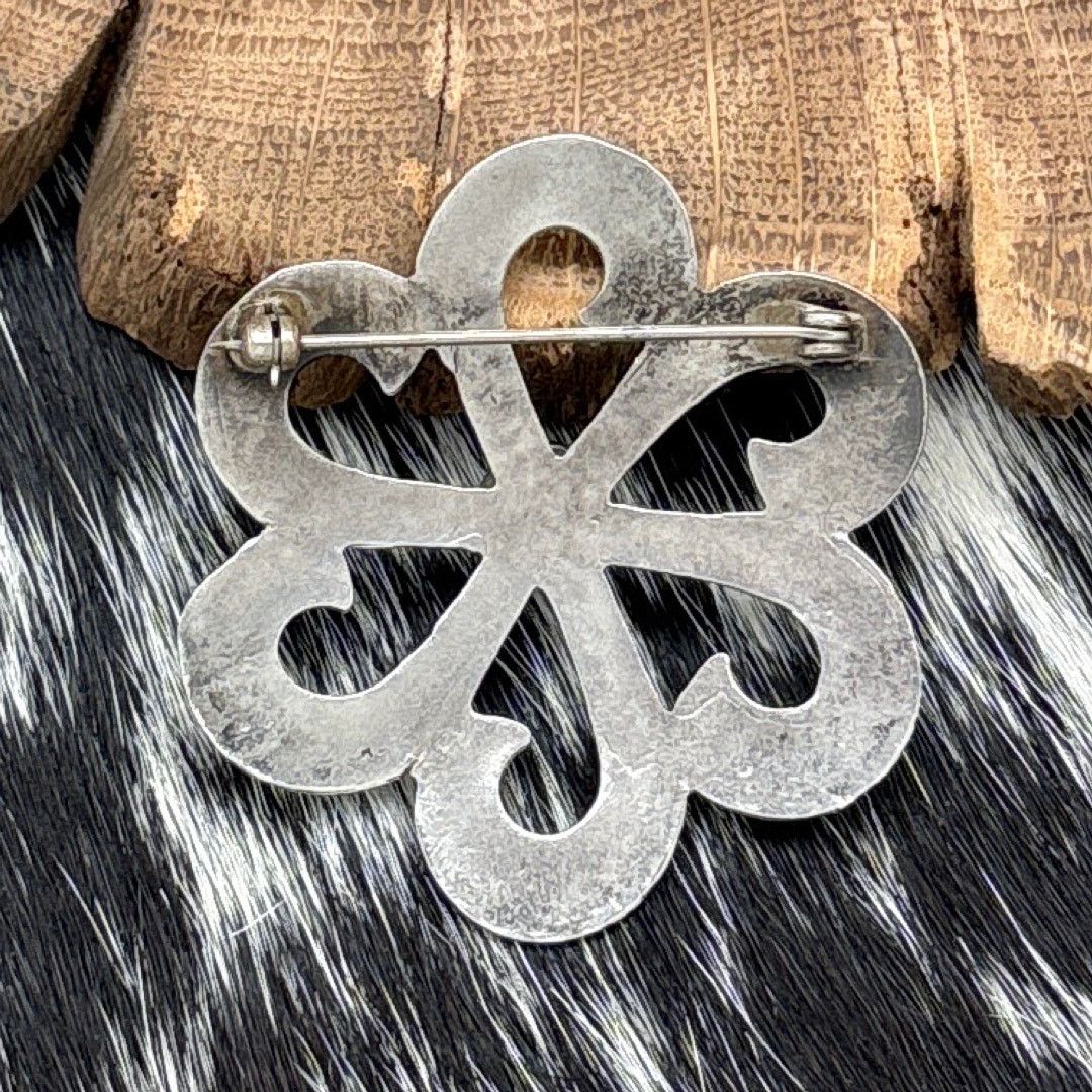 Native 1960s Native American NAVAJO Sterling & Turquoise Flower Pin Size ONE SIZE - 2 Thumbnail