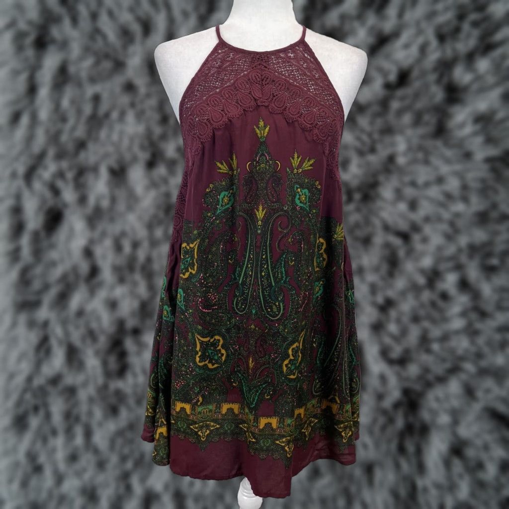Free People Free People Mini Halter Dress Women's Small Maroon Paisley Boho Size S / US 4 / IT 40 - 1 Thumbnail