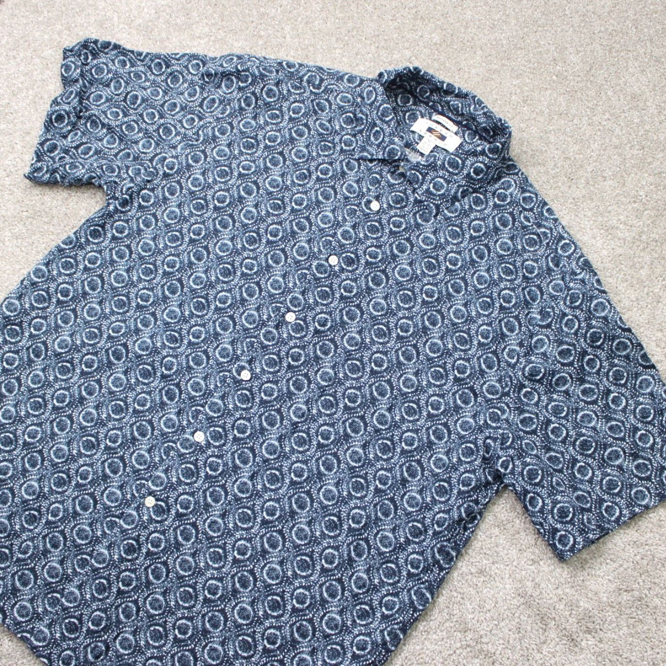 Joseph Abboud Joseph Abboud Shirt Mens XL Blue Geometric Modern Fit Linen/Cotton Short Sleeve Size US XL / EU 56 / 4 - 3 Thumbnail
