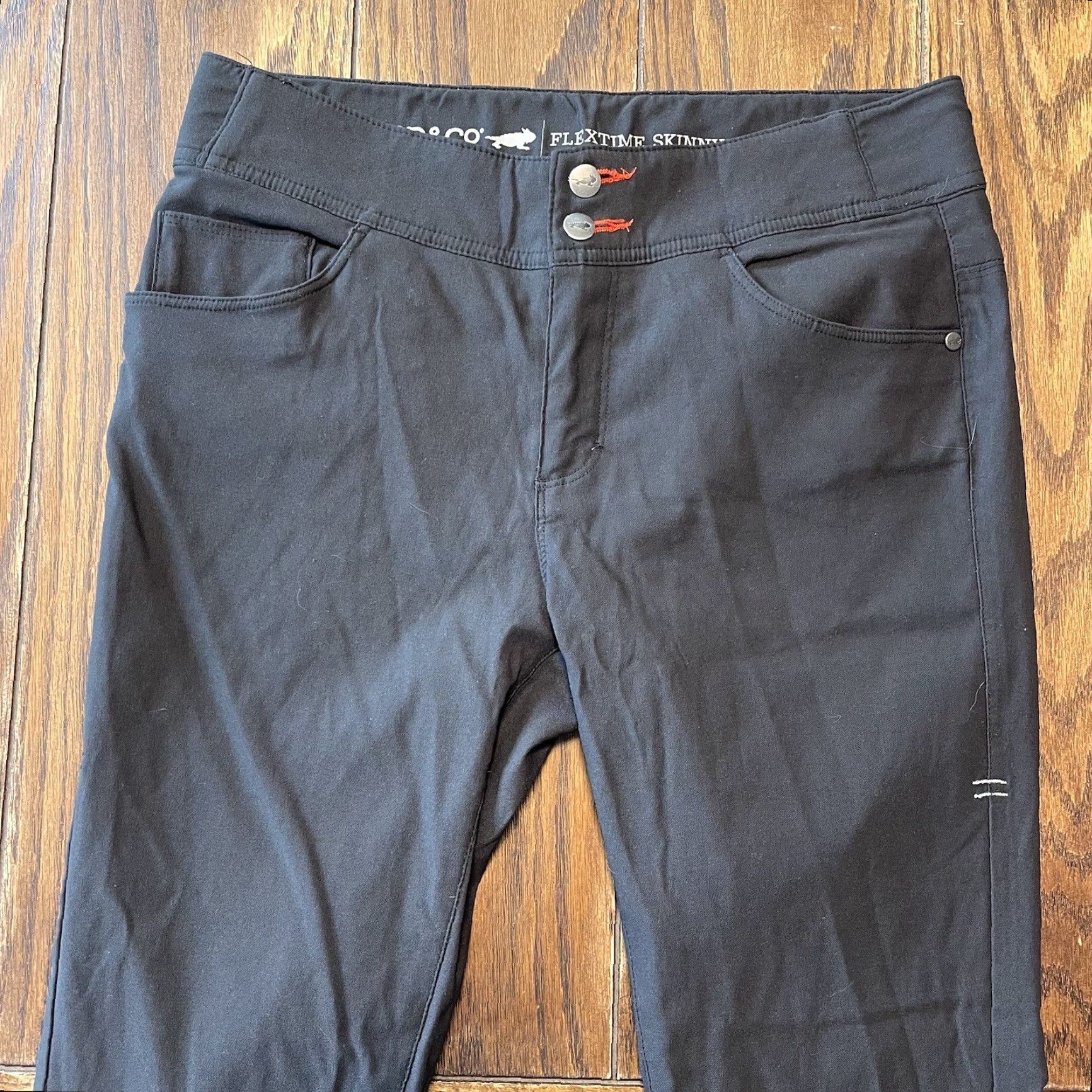CO Toad and Co Women’s Flextime Skinny Pant Black Size 6 Nylon Stretch Button Button Front Zipper Flat Front Chino Slim Leg 30 in Inseam Women Size 28" / US 6 / IT 42 - 3 Thumbnail