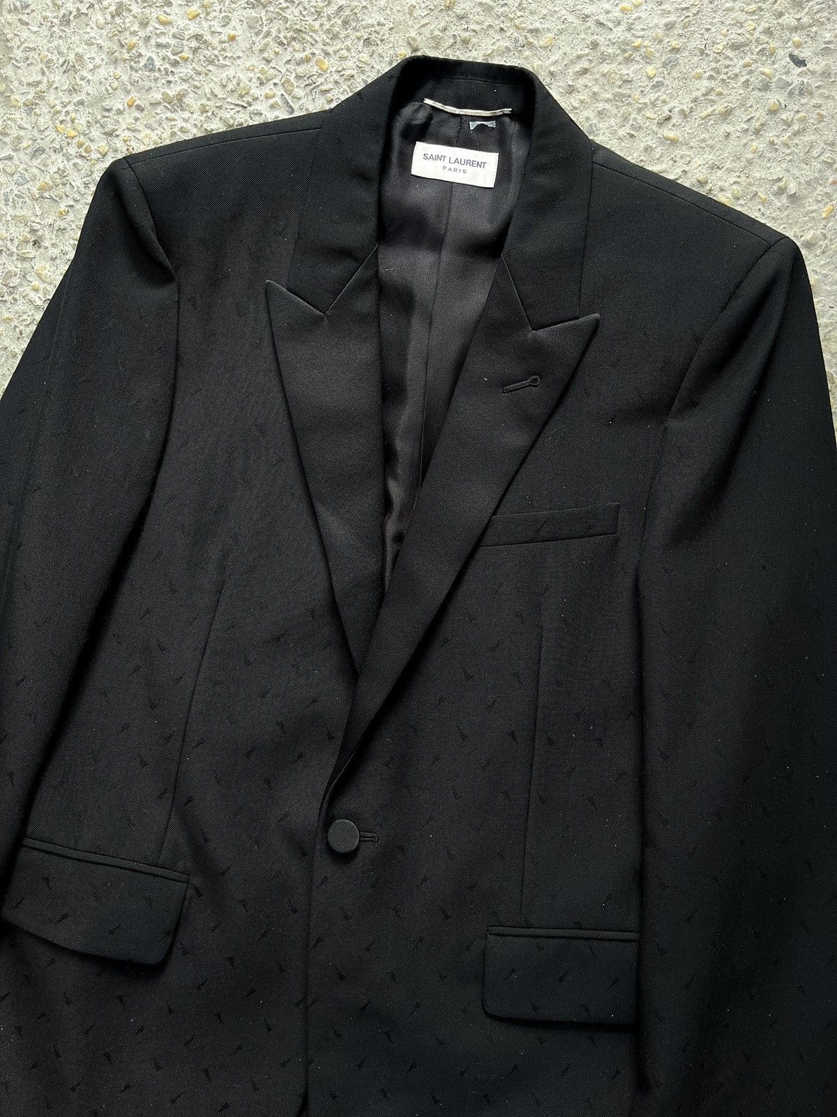 Saint Laurent Paris SS19 Black Satin Lapel Blazer Size 48R - 3 Thumbnail
