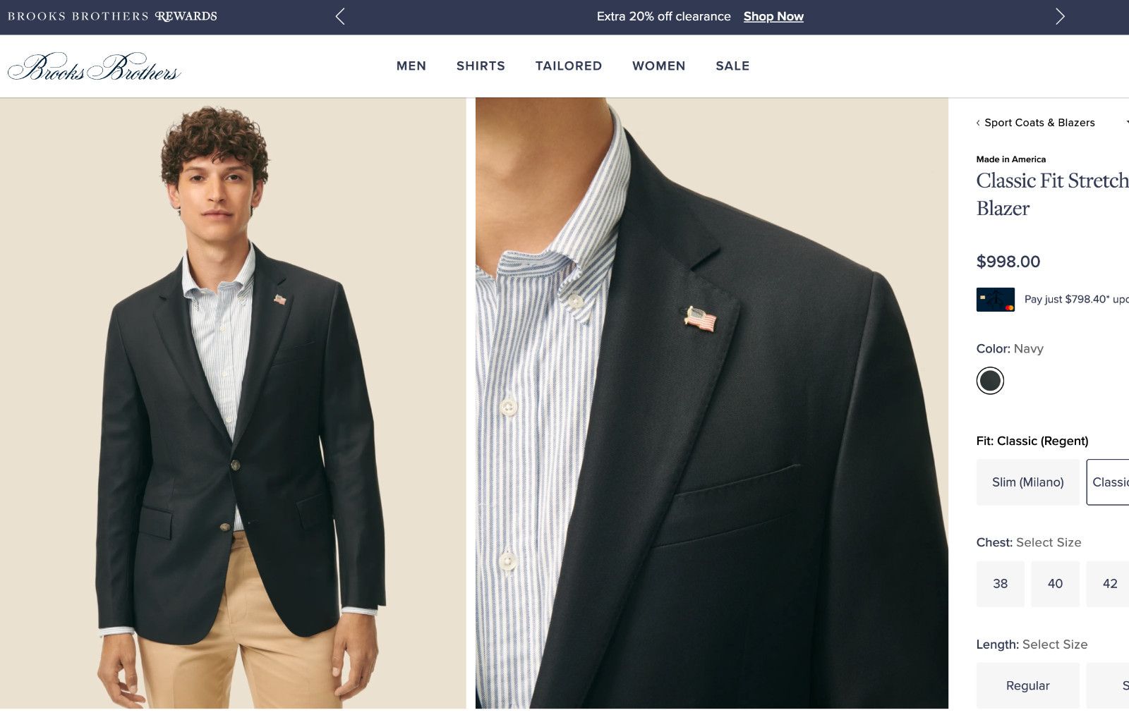 Brooks Brothers Brooks Brothers Madison Loro Piana Men’s Blazer Gold Logo Bt Size 40S - 1 Thumbnail
