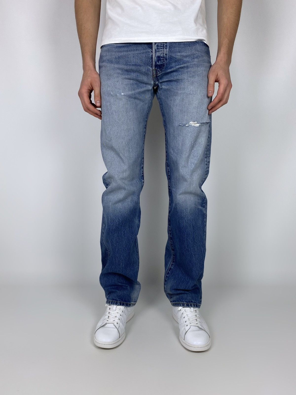 Levi's Y2K Distressed Levi’s 501 Washed Denim Pants 31X34 Size US 31 - 2 Thumbnail