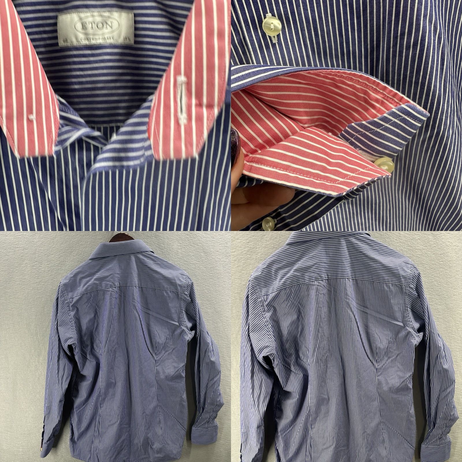 Eton Etón Dress Shirt Mens 15.5 40 15 3/4 Pink Blue Stripe Cotton Contemporary Quiet Lux Dress Shirt Mens Regular Blue Striped 40 15.5 Mens Gender: Mens Size 40R - 8 Thumbnail