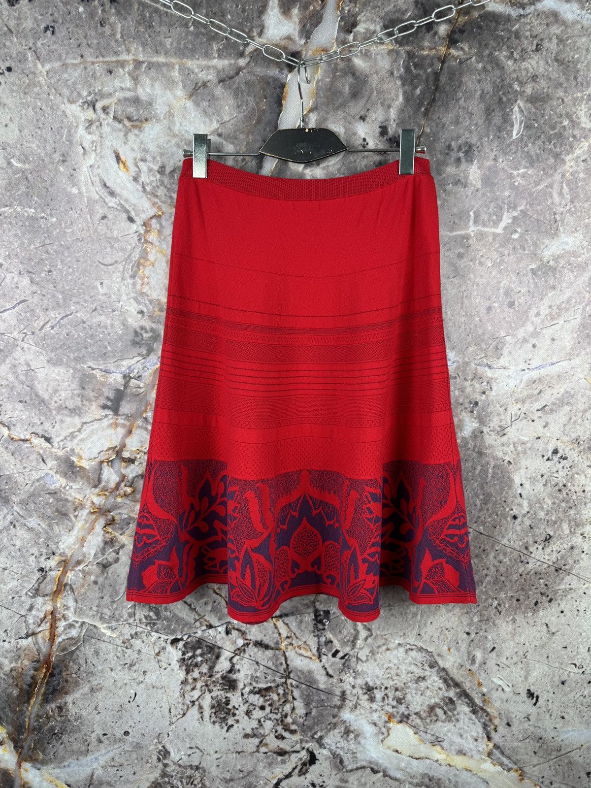 Desigual Ivko Woman Red Jacquard Knit Floral A-Line Skirt Size 40 Size 28" / US 6 / IT 42 - 7 Thumbnail