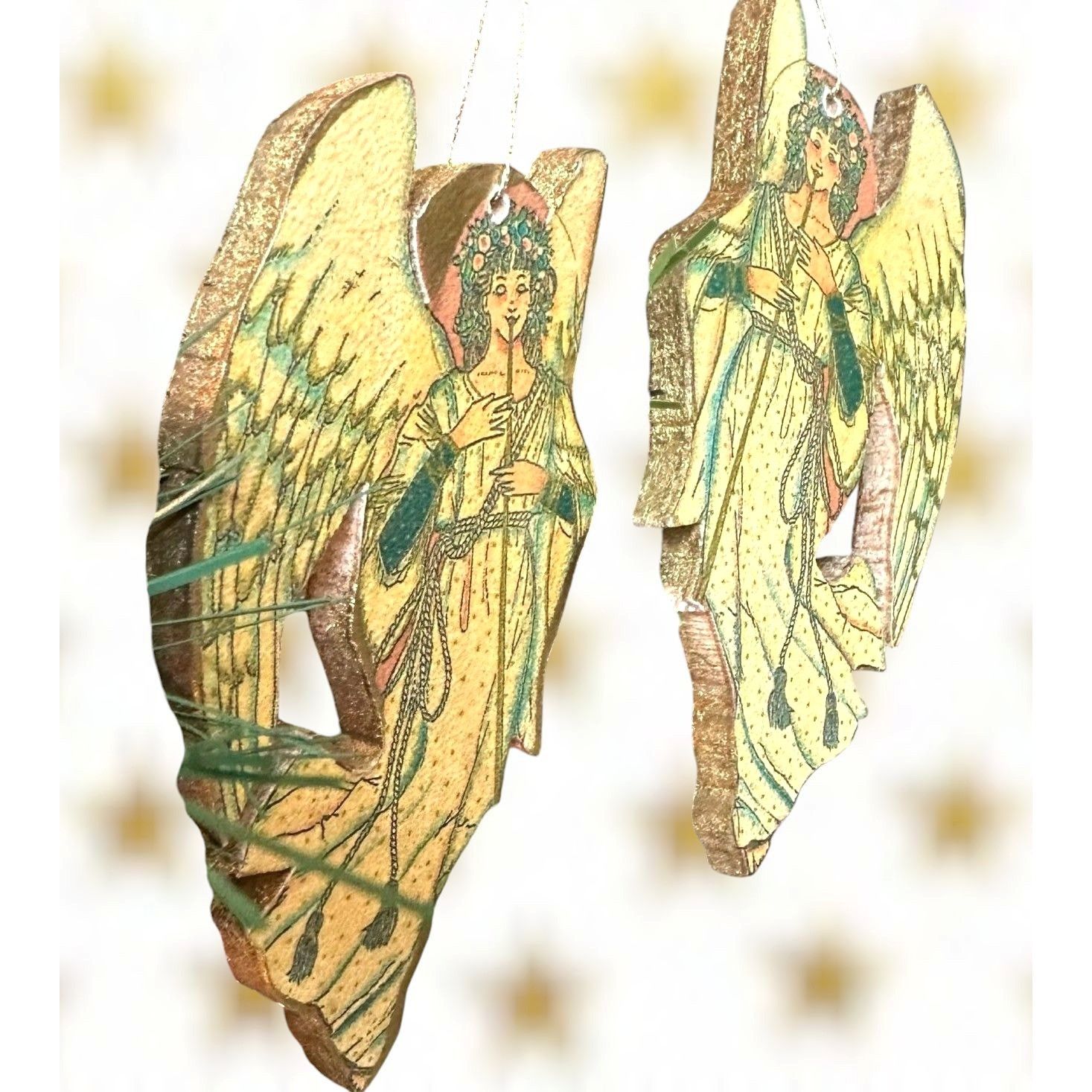 Handmade × Vintage VTG Decopage Angel Ornaments Set of 2 Wood Handmade Christma Size ONE SIZE - 5 Thumbnail