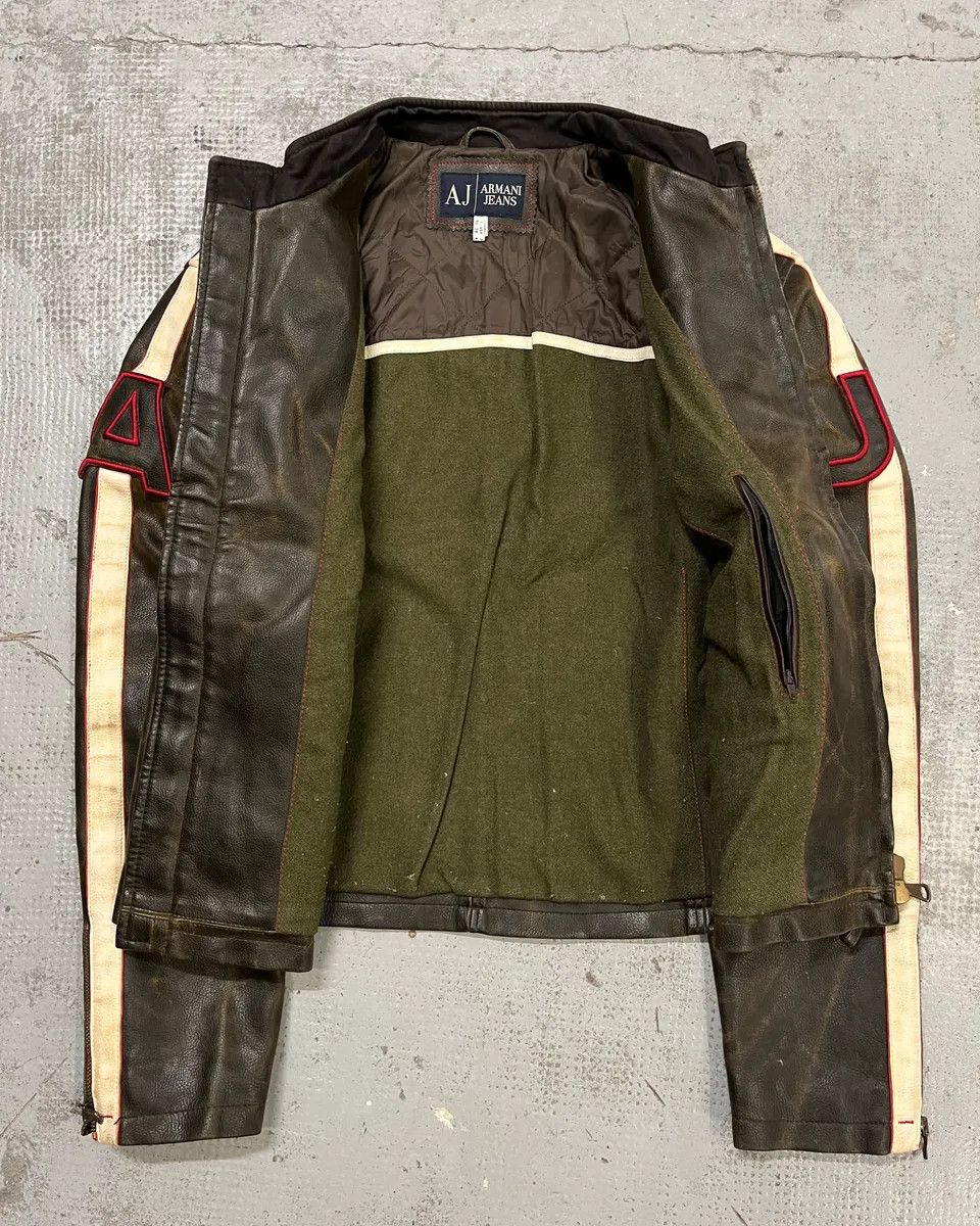Armani 2000s Armani Brown Leather Stripe Biker Leather Jacket Size US M / EU 48-50 / 2 - 8 Thumbnail