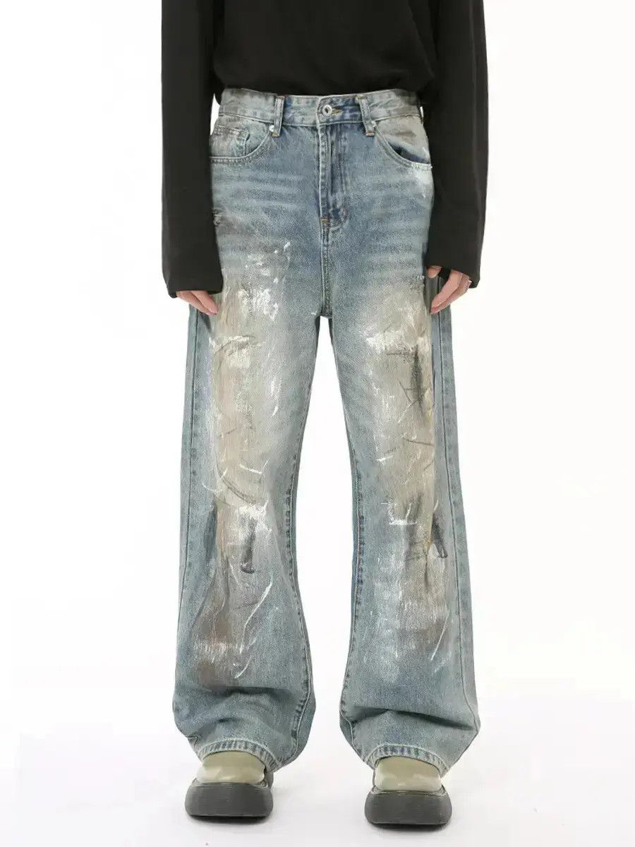 Japanese Brand Retro loose wide leg graffiti jeans Size US 32 / EU 48 - 1 Thumbnail
