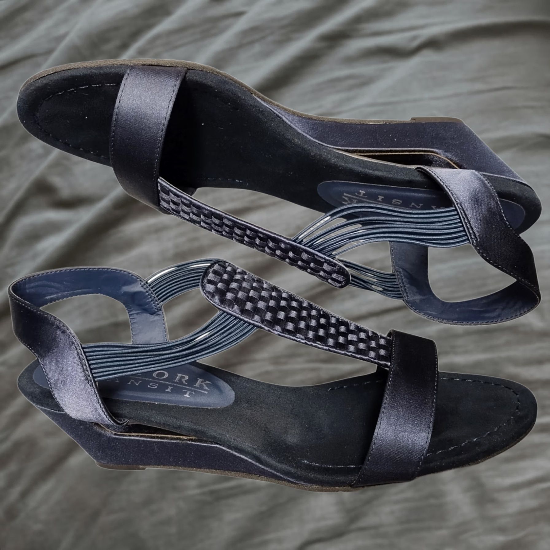 Vintage New York Transit Strappy Sandal Womens US Size 11M Navy Wedge Heel Slip On Size US 11 / IT 41 - 1 Thumbnail