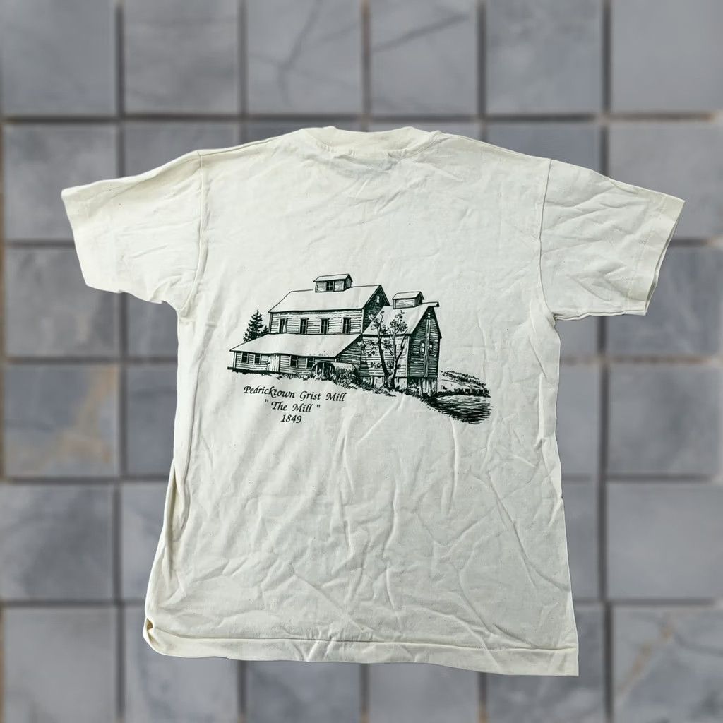 Hanes VINTAGE Grist Mill T-Shirt Men XS Ivory 100% Cotton Crew Neck Graphic Print Made USA History 90s Hanes Size US XS / EU 42 / 0 - 1 Thumbnail