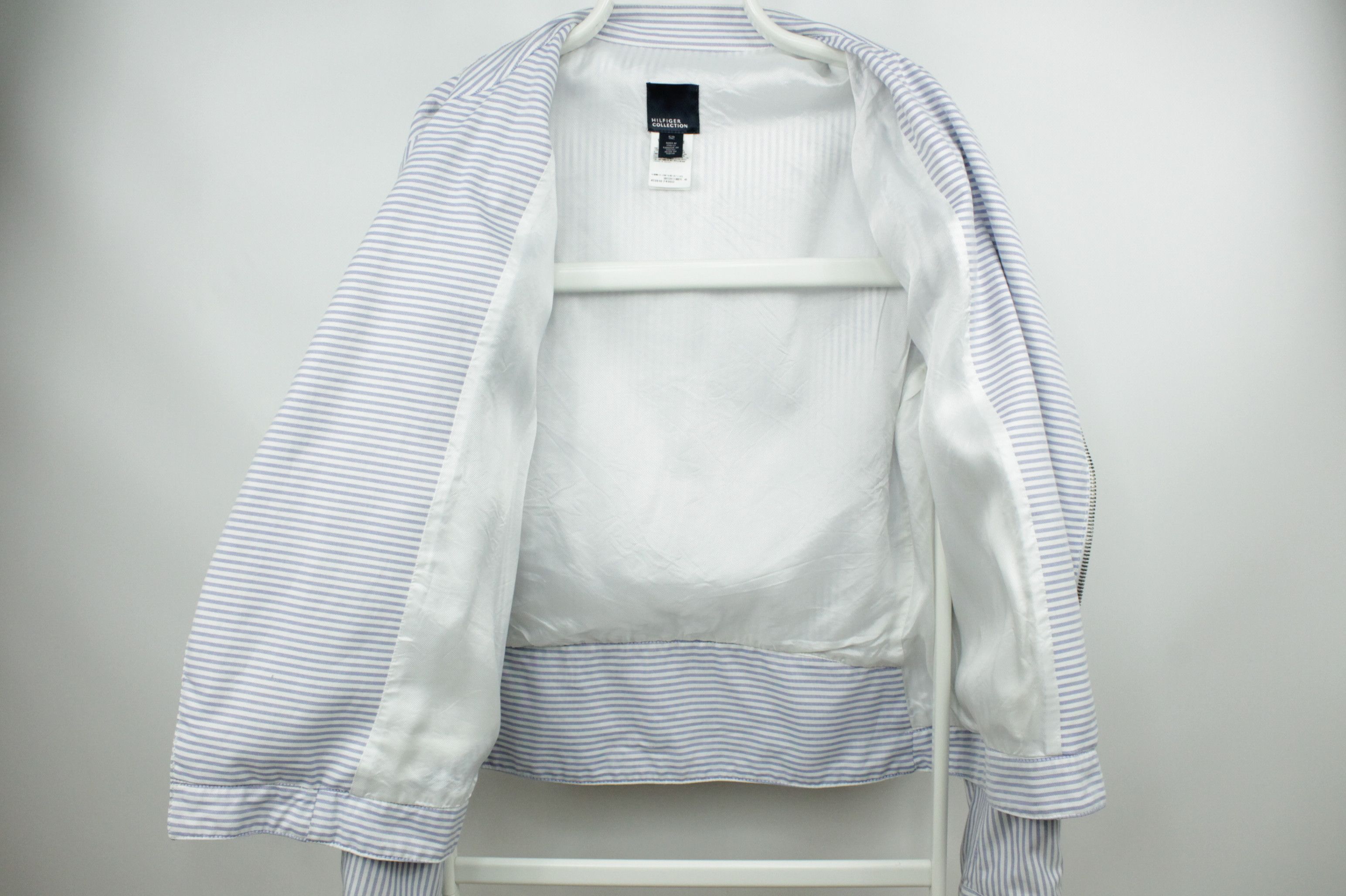 Tommy Hilfiger Hilfiger Collection White/Blue Striped Cotton Biker Jacket Size US L / EU 52-54 / 3 - 10 Thumbnail