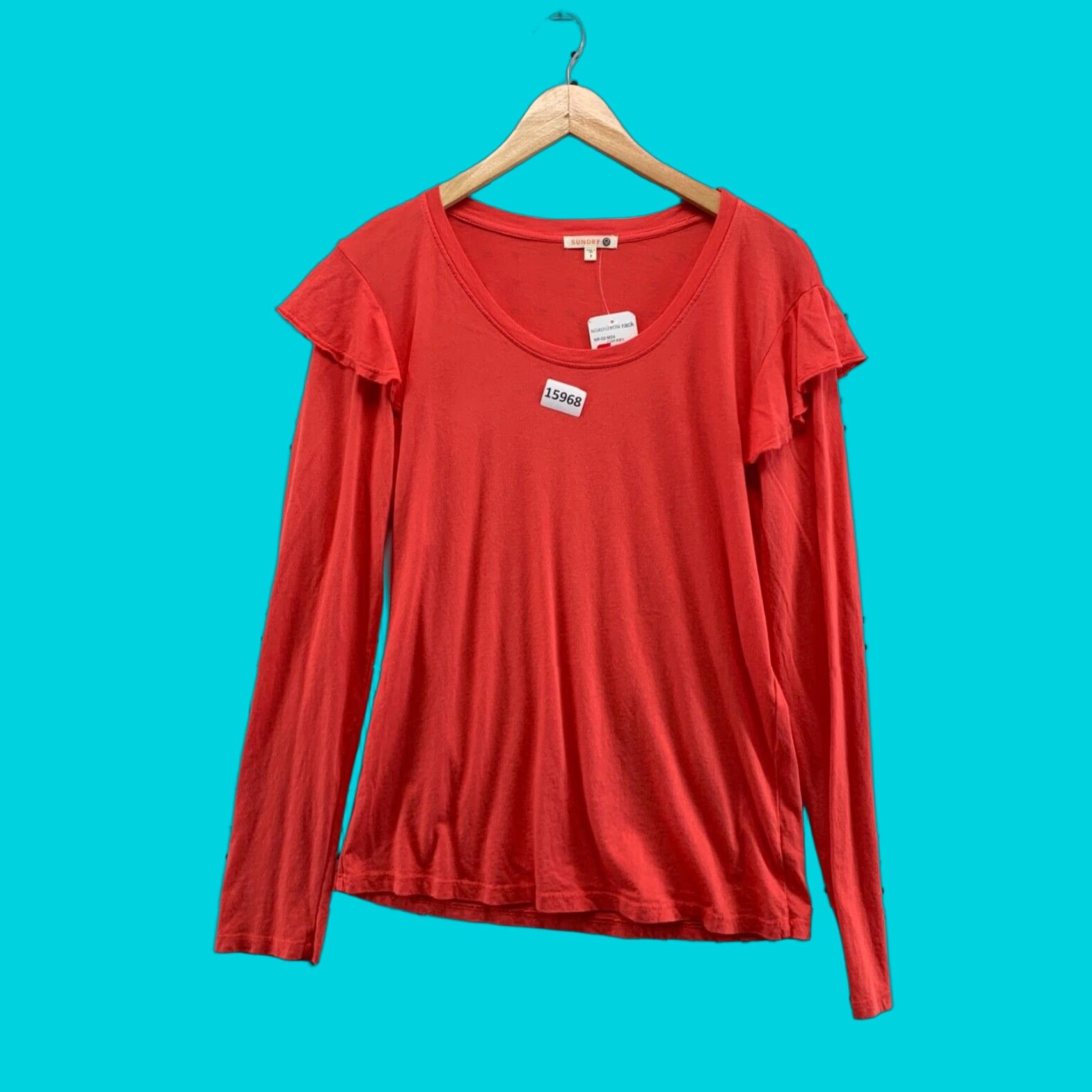 Sundry Sundry Women’s T-Shirt Long Sleeve Ruffle Cherry Red 3 Adult Womens NWT Size 3 Size XS / US 0-2 / IT 36-38 - 1 Thumbnail