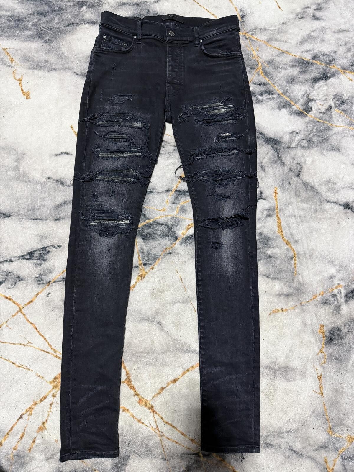 Amiri Amiri Green/Grey Thrasher Black Denim - Sz 31 Size US 31 - 1 Thumbnail