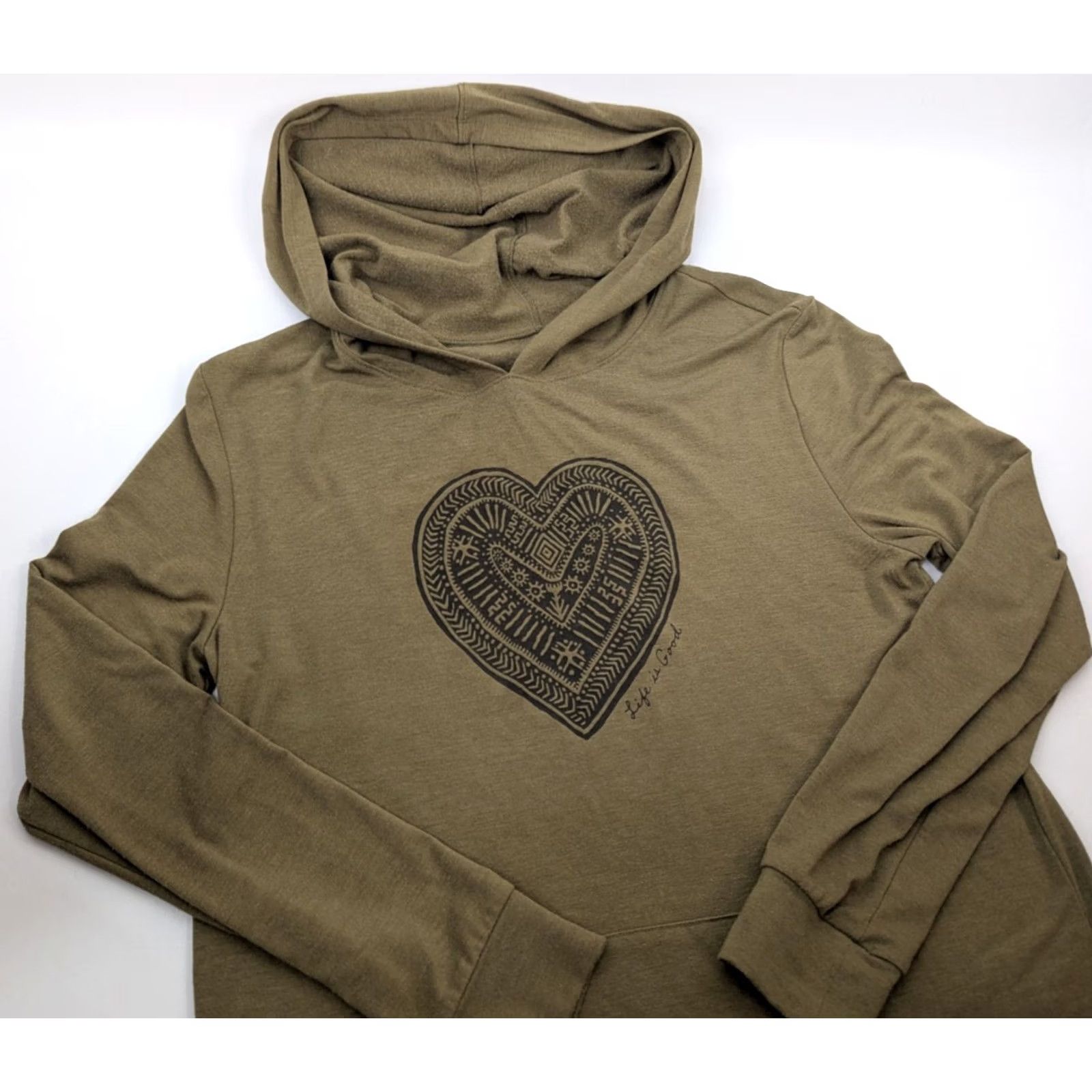 Life is Good Life is Good Womens Small Petite Hooded Pullover Pouch Heart Soft Stretch Shirt Hoodie Size S / US 4 / IT 40 - 2 Thumbnail