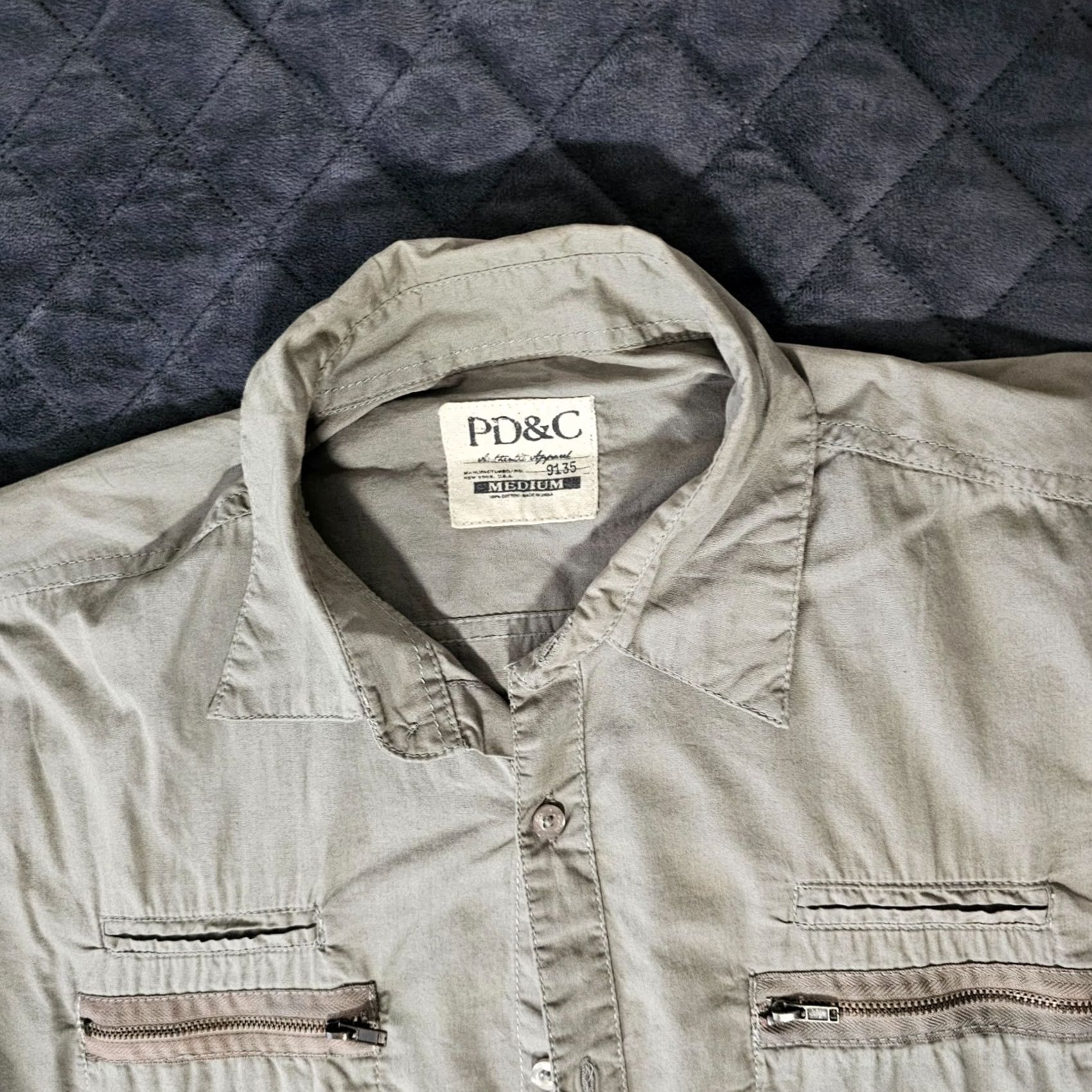 PD&C PD&C Button Up Shirt Size L Green Pockets Zipper Casual Long Sleeve Collared Pocketed Men Regular Fit Shirt Size US L / EU 52-54 / 3 - 2 Thumbnail
