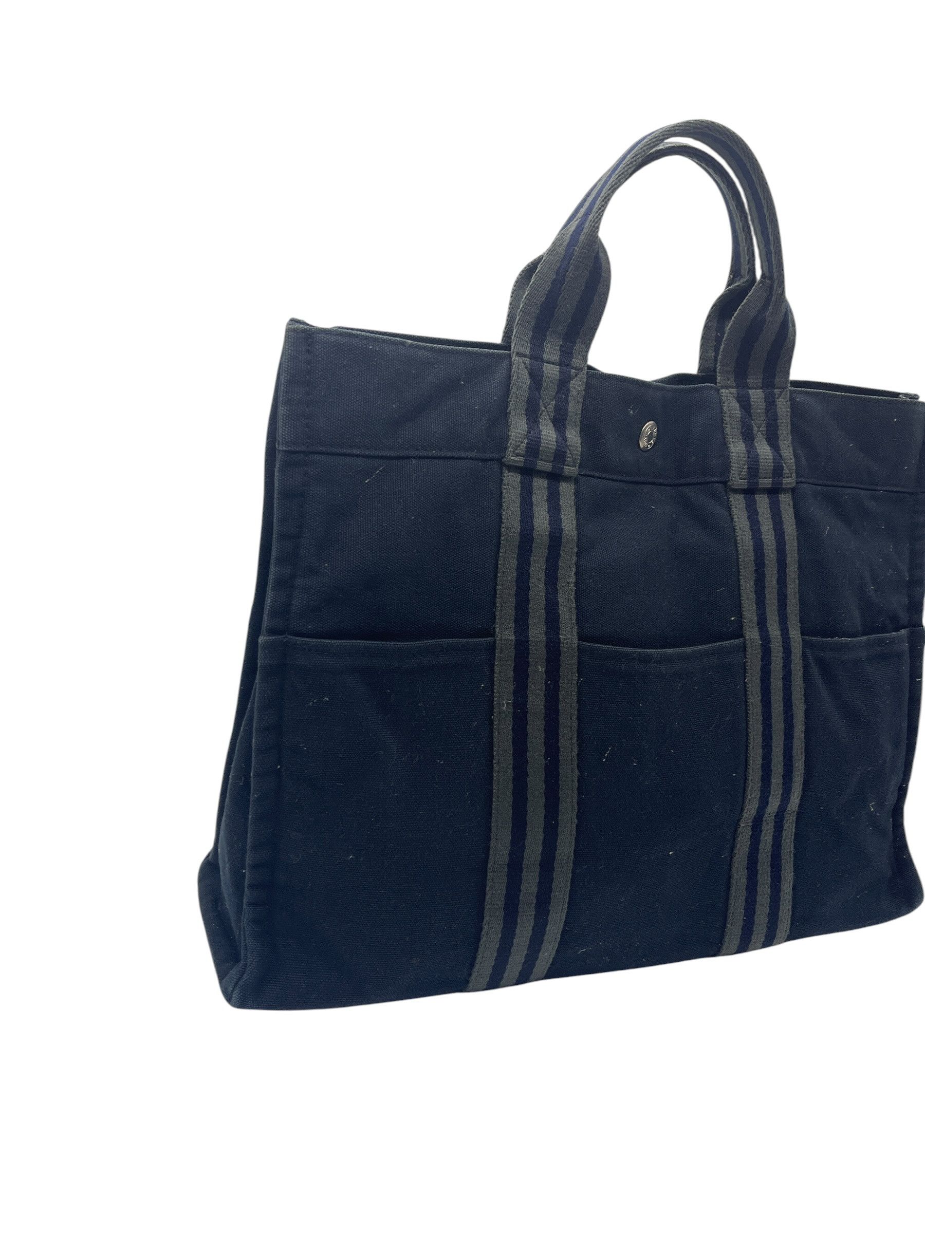 Hermes Vintage Hermès Herline MM Tote Canvas Striped Handles France Size ONE SIZE - 3 Thumbnail
