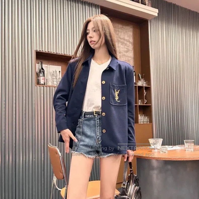 Saint Laurent Paris Saint Laurent Navy Shirt Jacket Gold Logo. Size US M / EU 48-50 / 2 - 1 Thumbnail
