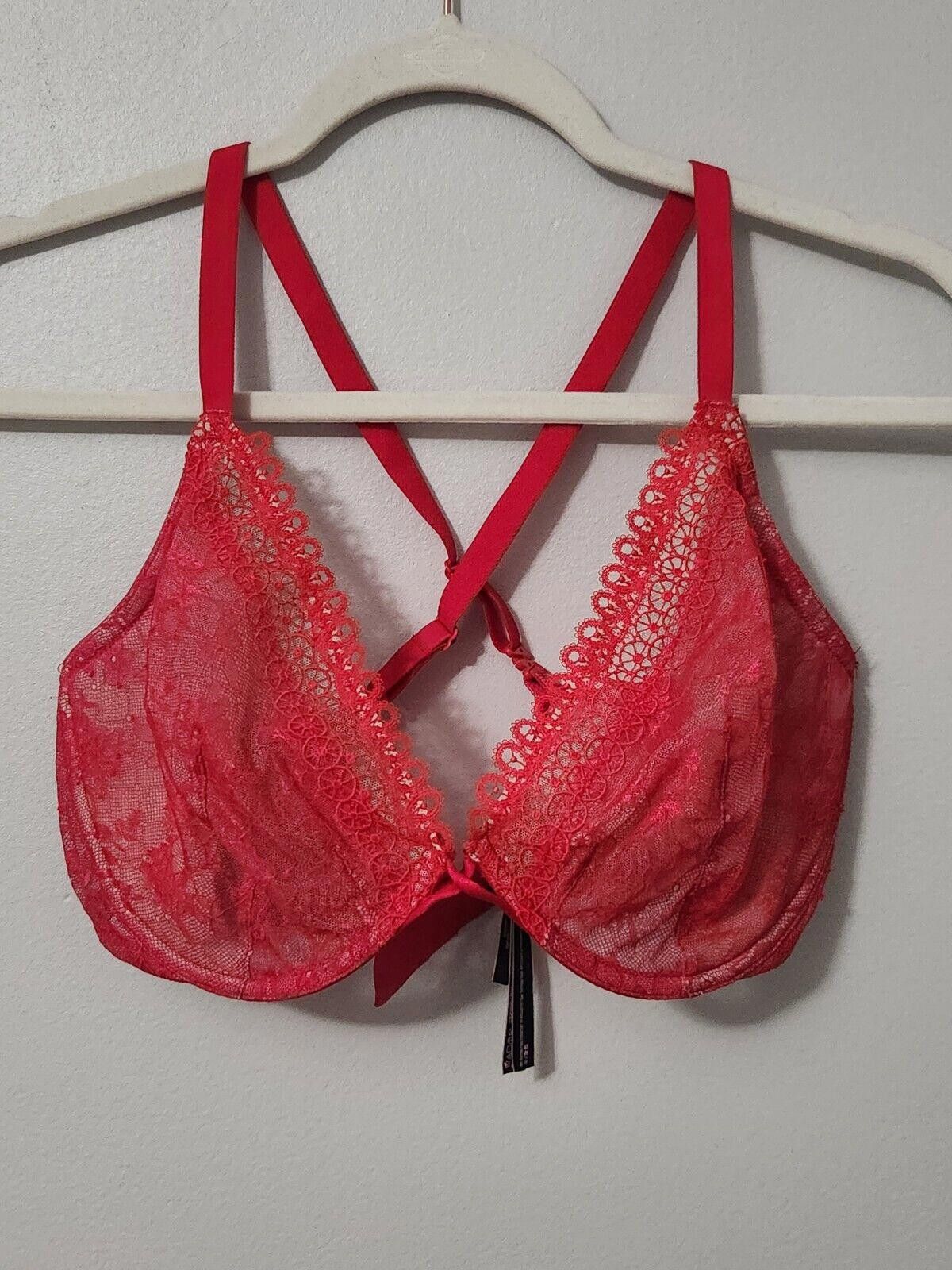 Designer Victoria Secret Very Sexy Unlined Plunge Bra 36DD Red Lace Size ONE SIZE - 1 Thumbnail