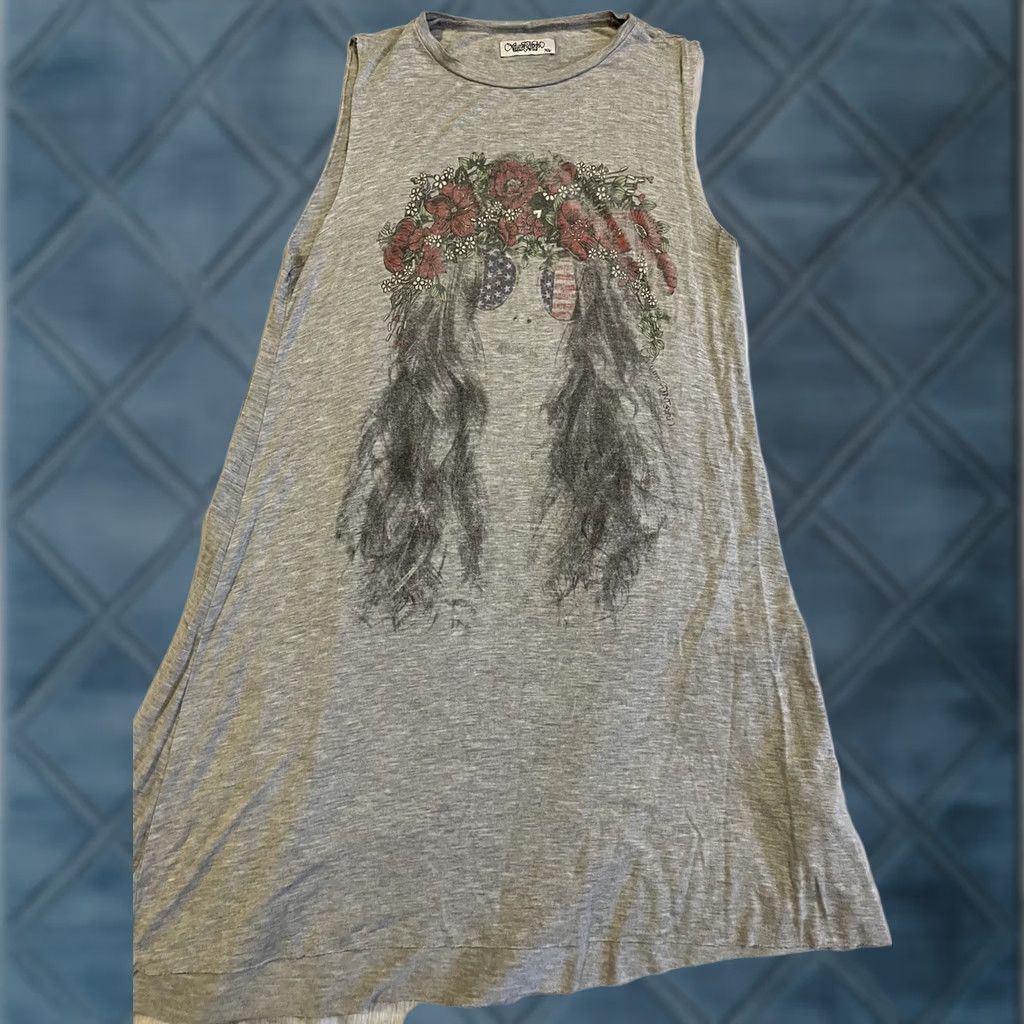 Vintage Lauren Moshi Grateful Dead Flower Girl Hippe Graphic Print Tank Top Scoop Neck Tunic Relaxed Gray Womens XS Size XS / US 0-2 / IT 36-38 - 1 Thumbnail