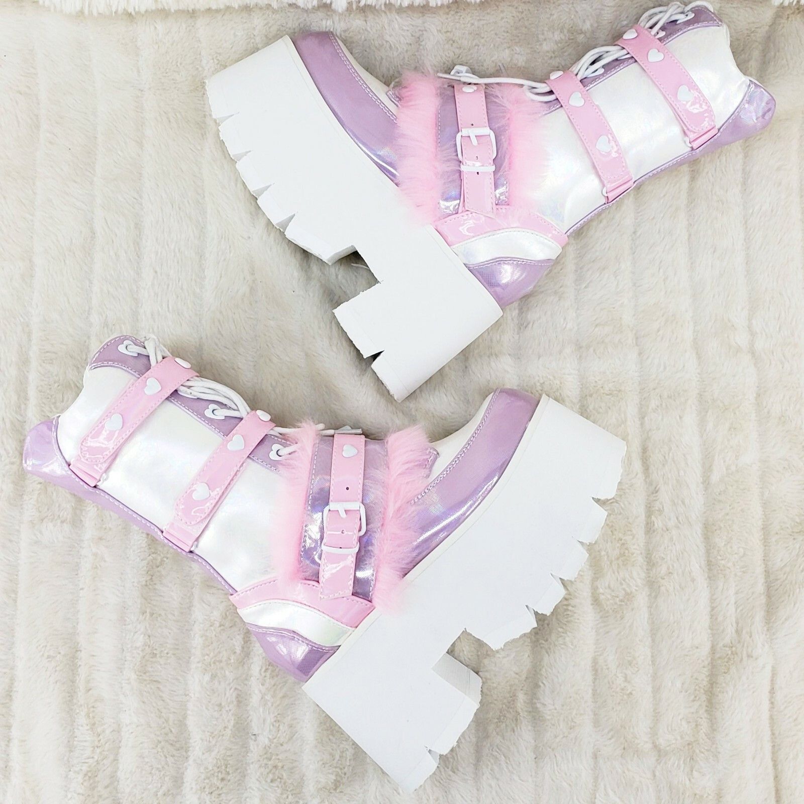 Demonia Cult DEMONIA Ashes 120 Pink Faux Fur 3.5 Platform Heel Cosplay Pu Size US 8 / IT 38 - 6 Thumbnail