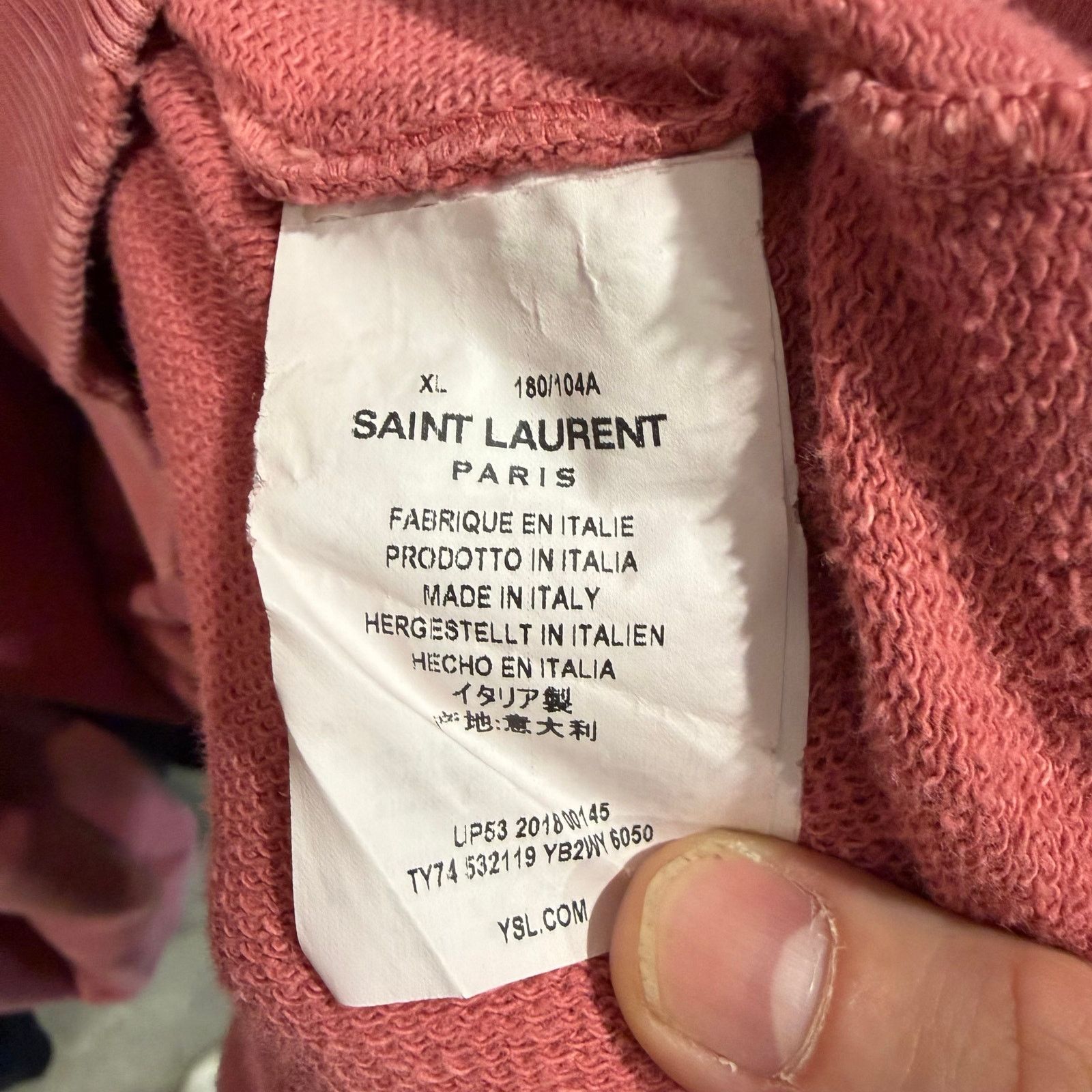 Saint Laurent Paris Yves Saint Laurent Distressed Logo Hoodie Red Size US XL / EU 56 / 4 - 8 Thumbnail