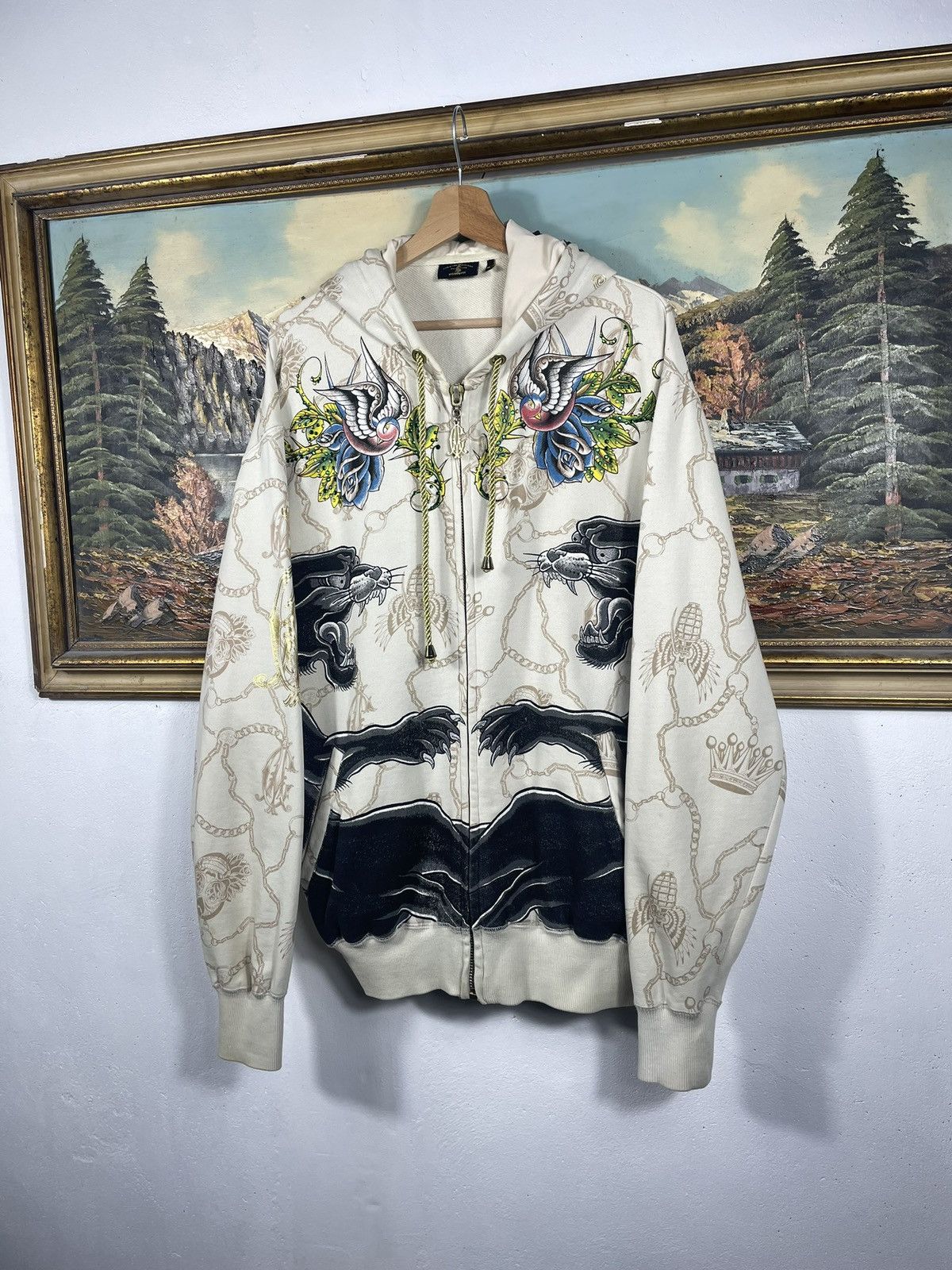 Christian Audigier Ed Hardy Retro 00s Hoodie With Crystals Affliction Grunge Size US XL / EU 56 / 4 - 3 Thumbnail