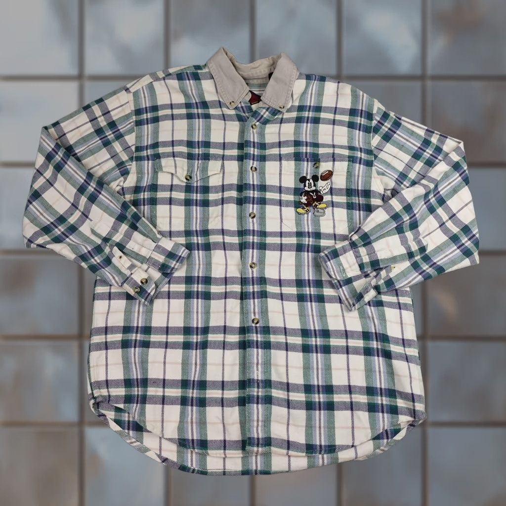 Disney VINTAGE Disney Mickey Mouse Shirt Mens Medium Green Plaid Flannel Football 90s Size US M / EU 48-50 / 2 - 1 Thumbnail