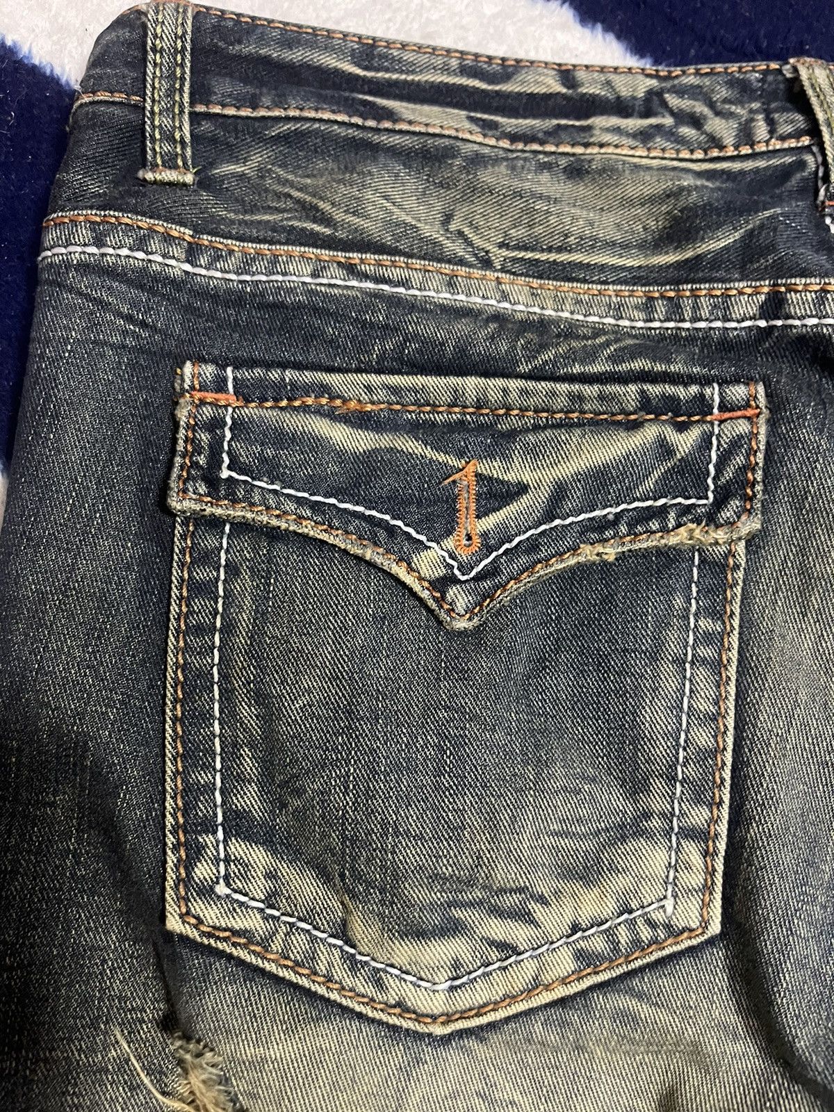 Japanese Brand Pin Ball Distressed Flare Jeans (14) Size US 35 - 5 Thumbnail