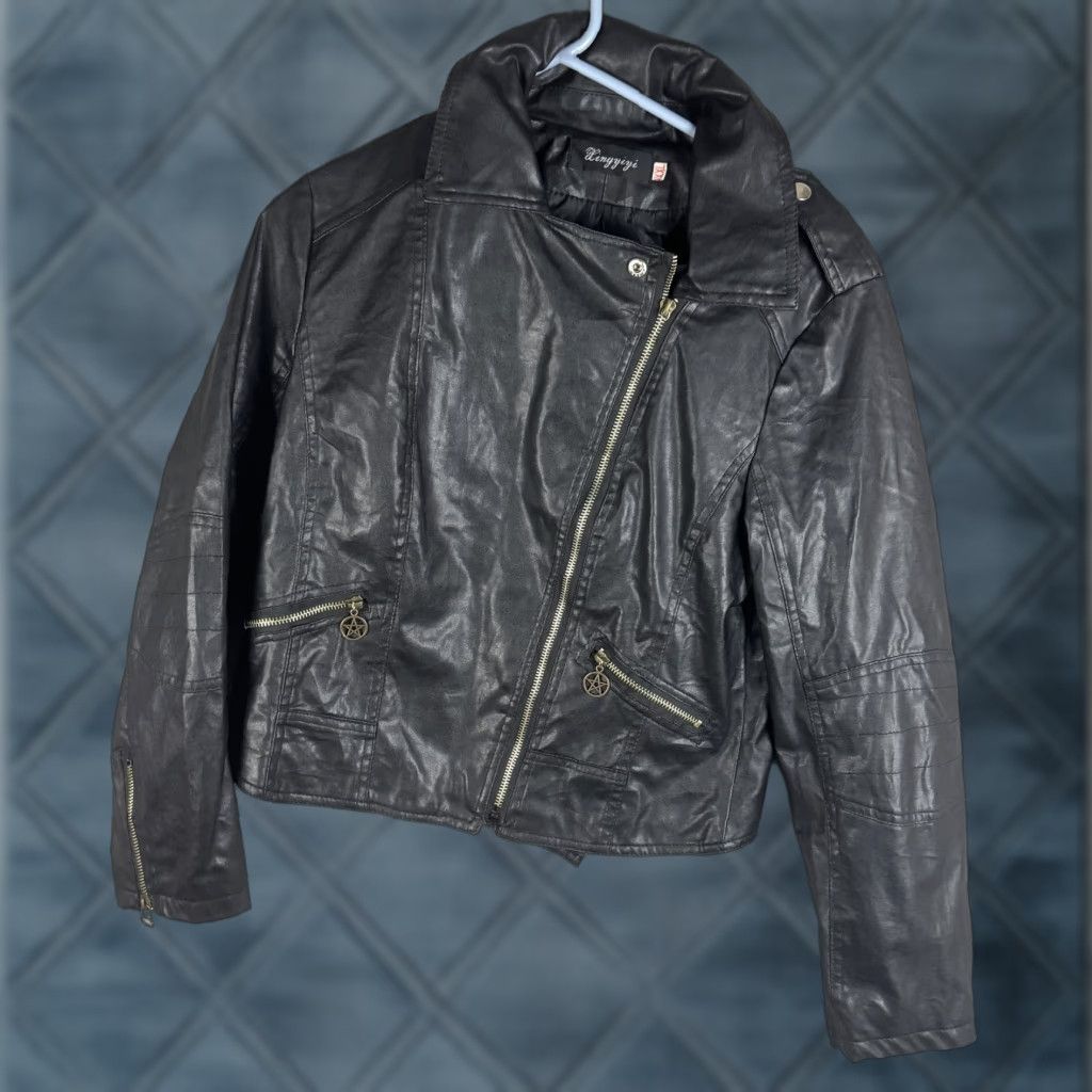Vintage Xingyiyi Womens Faux Leather Jacket Black XXL Biker Asymmetrical Zip Short Moto with Pockets Lined Size XXL / US 16-18 / IT 52-54 - 1 Thumbnail