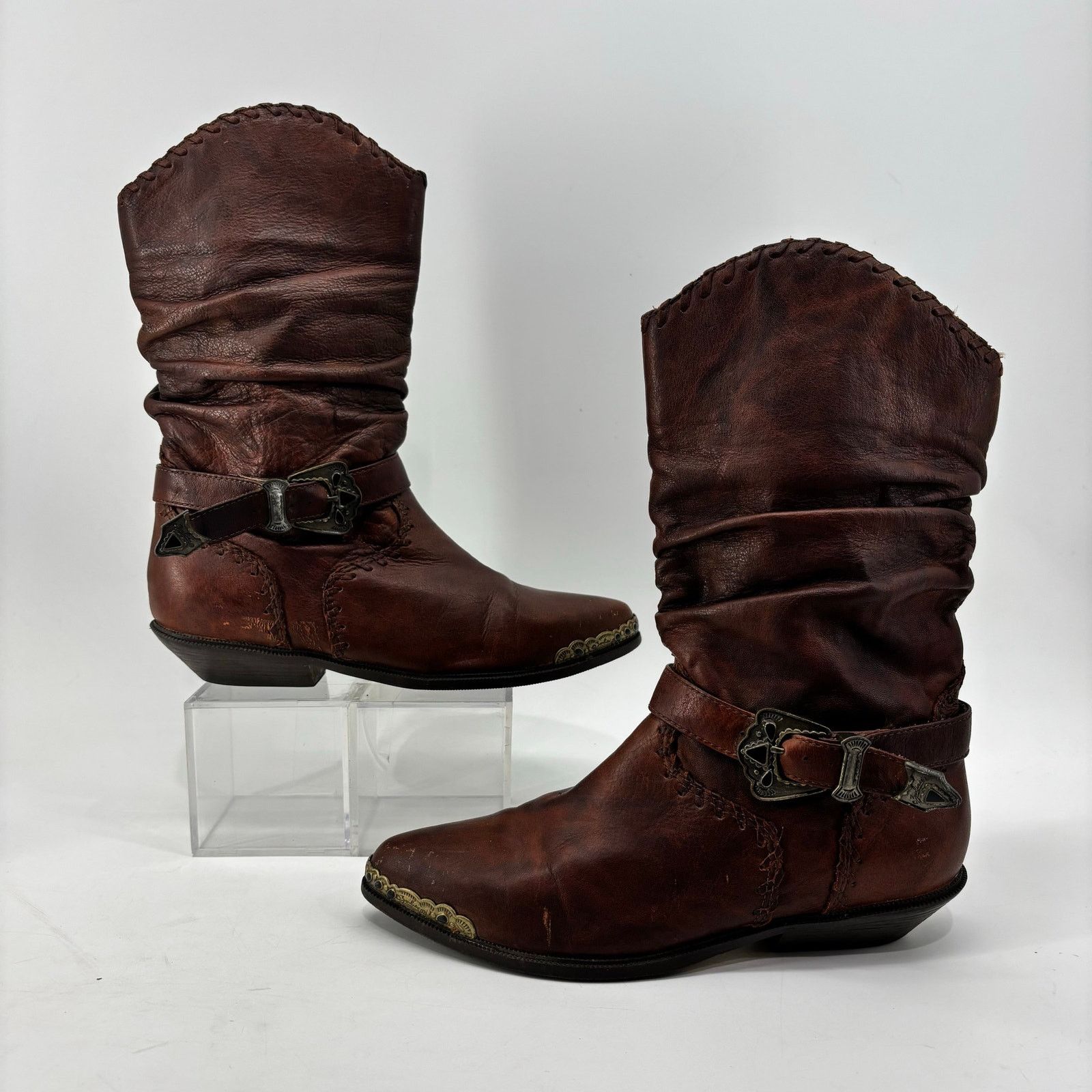 Vintage Zodiac Womens Size 7.5 Western Cowboy Boots Brown Leather Size US 7.5 / IT 37.5 - 7 Thumbnail