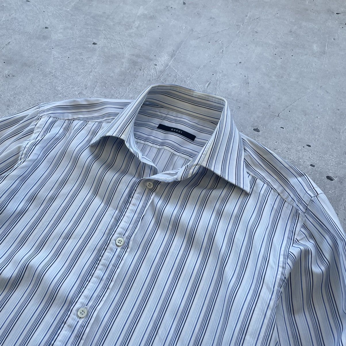 Designer × Gucci Vintage Gucci Men’s Shirt White With Blue Stripes Size L Size US L / EU 52-54 / 3 - 5 Thumbnail