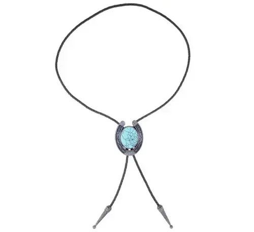 Cowboy Equipment × Vintage Western Horseshoe Agate Turquoise Leather Rope bolo tie Size ONE SIZE - 4 Thumbnail