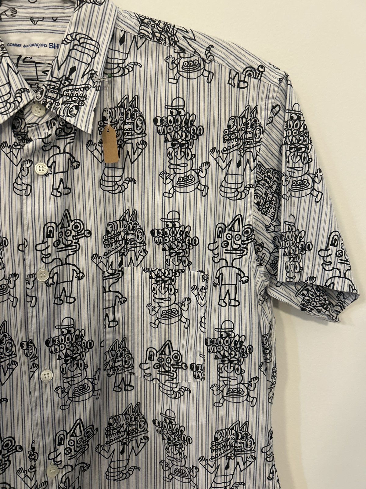 Comme des Garcons SHIRT Comme Des Garçons SHIRT striped shortsleeve w cartoon aliens Size US M / EU 48-50 / 2 - 7 Thumbnail