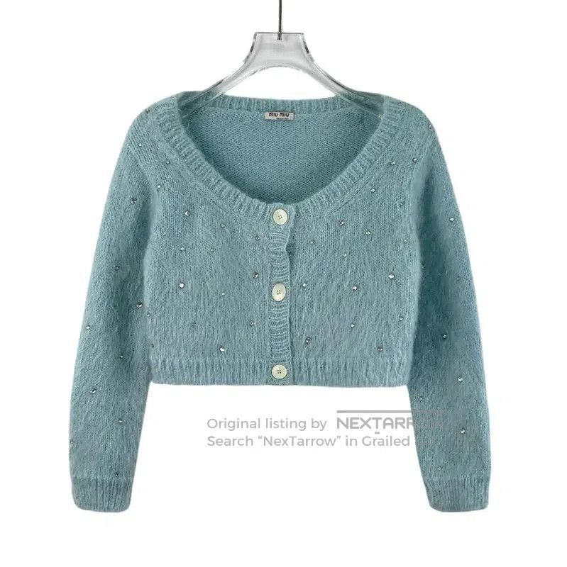 Miu Miu Miu Miu Light Blue Mohair Cardigan for Women . Size M / US 6-8 / IT 42-44 - 1 Thumbnail