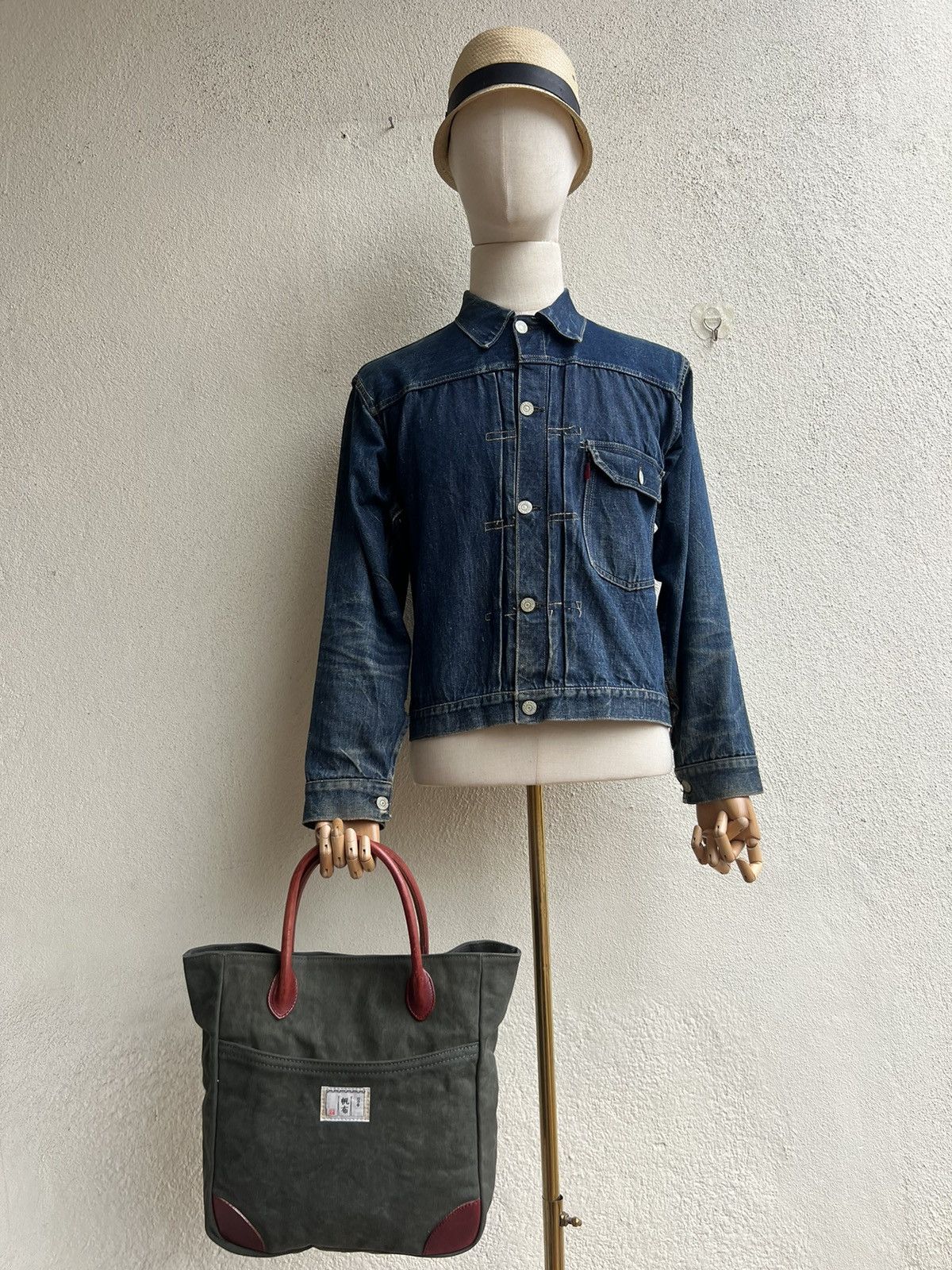 Canvas Vintage Hinomoto Japan Hard Canvas Leather Tote Bag Size ONE SIZE - 3 Thumbnail