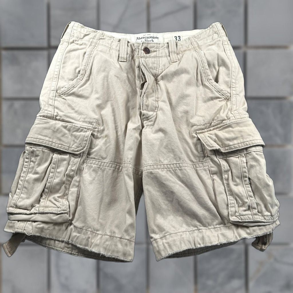 VINTAGE Abercrombie Fitch Cargo Shorts Men Khaki 33 Cotton Twill